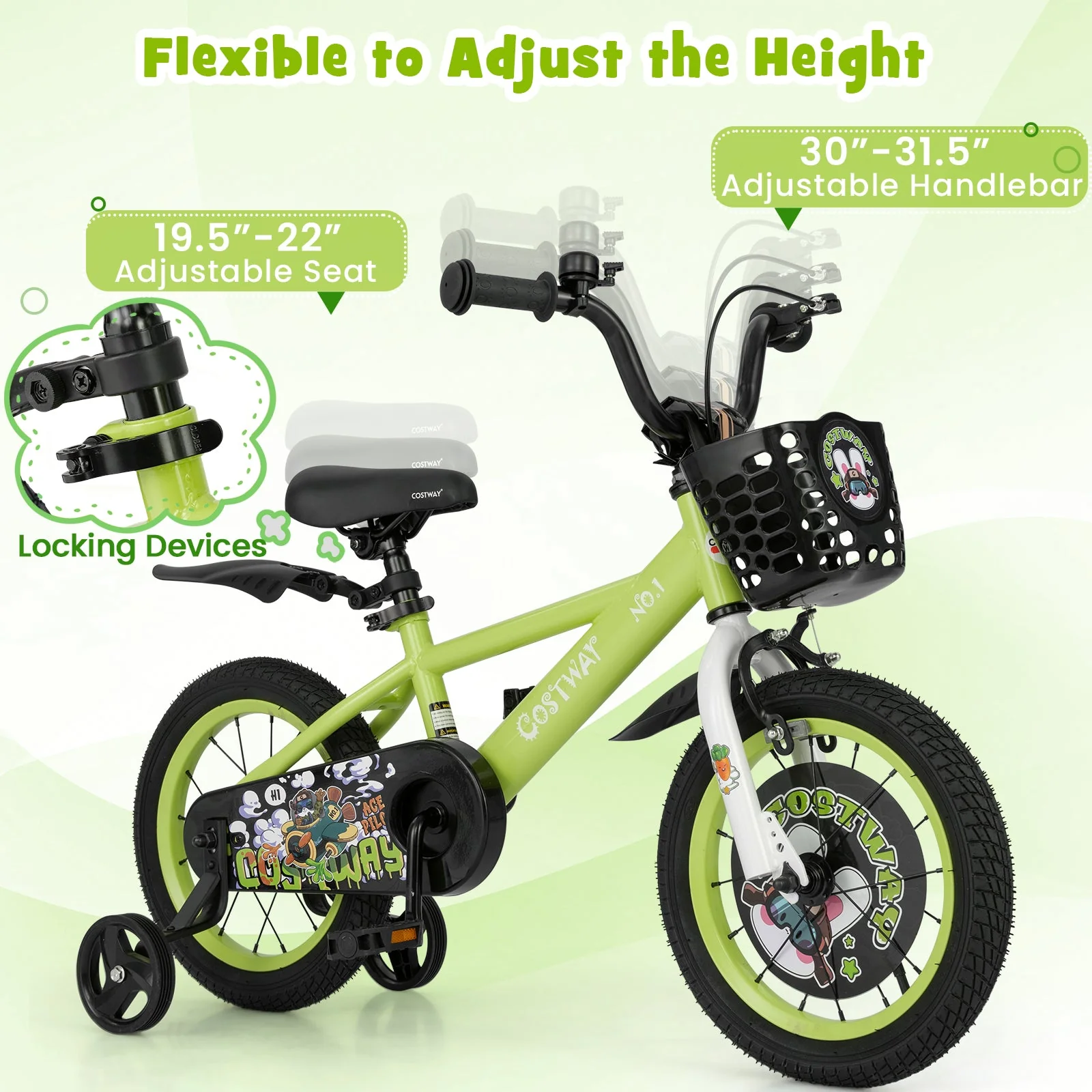 14 Inch Kids Bike Adjustable with Detachable Training Wheels for 3-5 Years Old-14 inches - Image 5