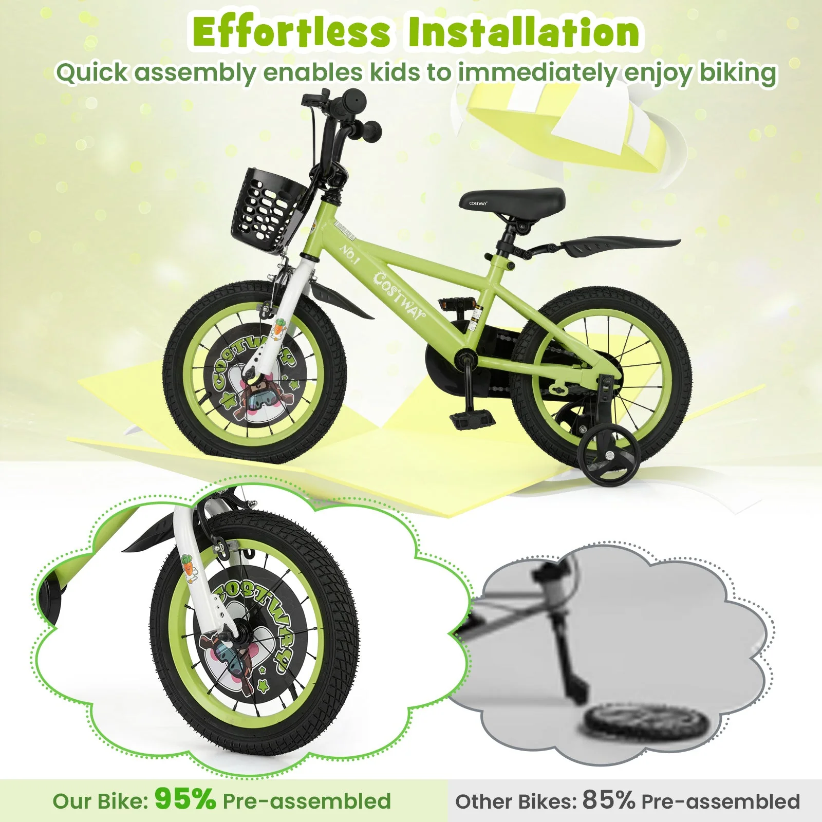 14 Inch Kids Bike Adjustable with Detachable Training Wheels for 3-5 Years Old-14 inches - Image 8