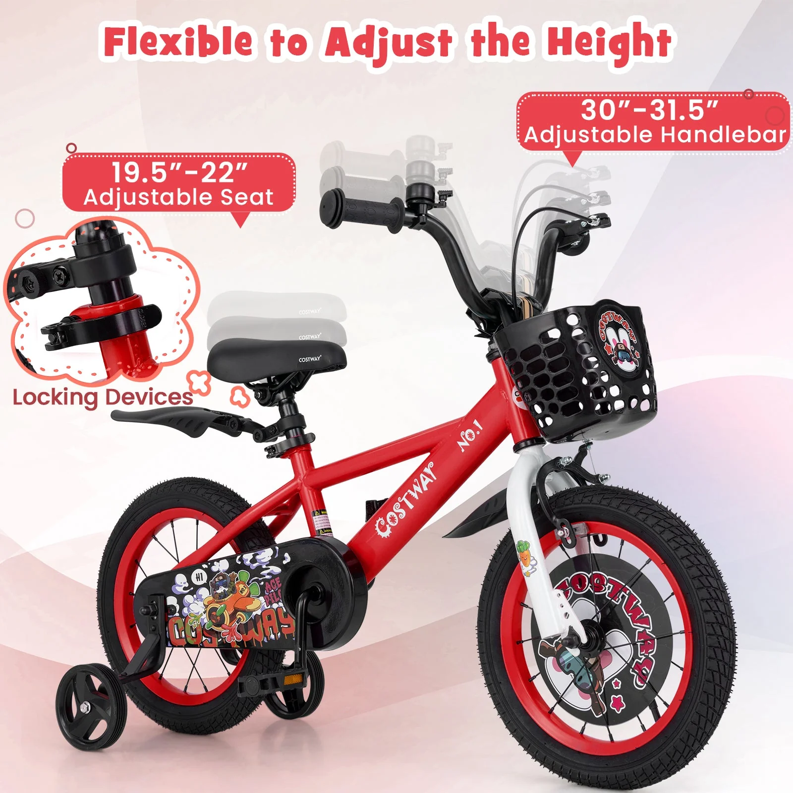 14 Inch Kids Bike Adjustable with Storage Basket and Double Brake for 3-5 Years Old-14 inches - Image 5