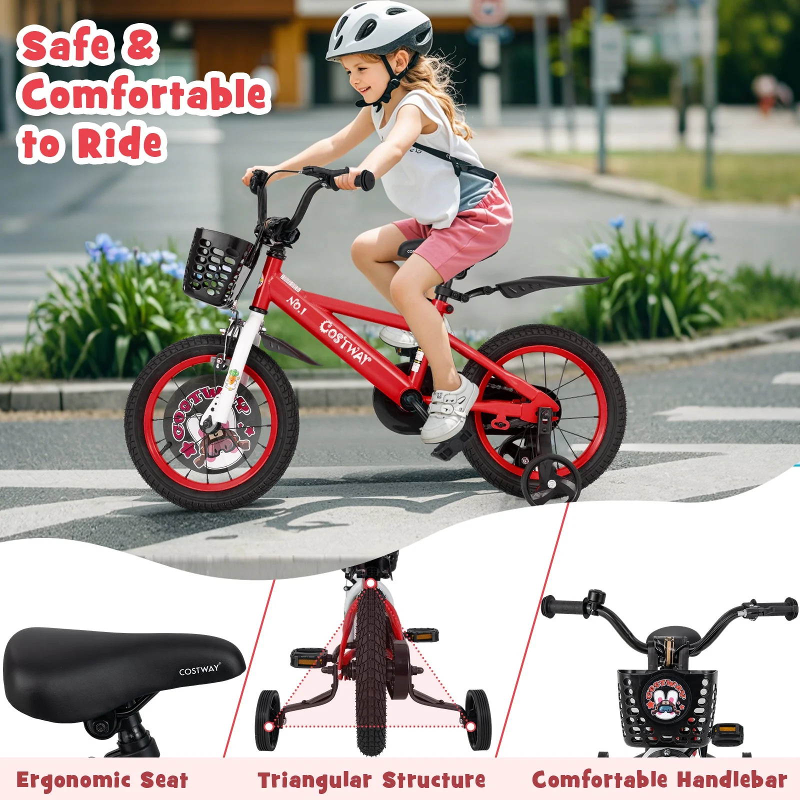 14 Inch Kids Bike Adjustable with Storage Basket and Double Brake for 3-5 Years Old-14 inches - Image 8