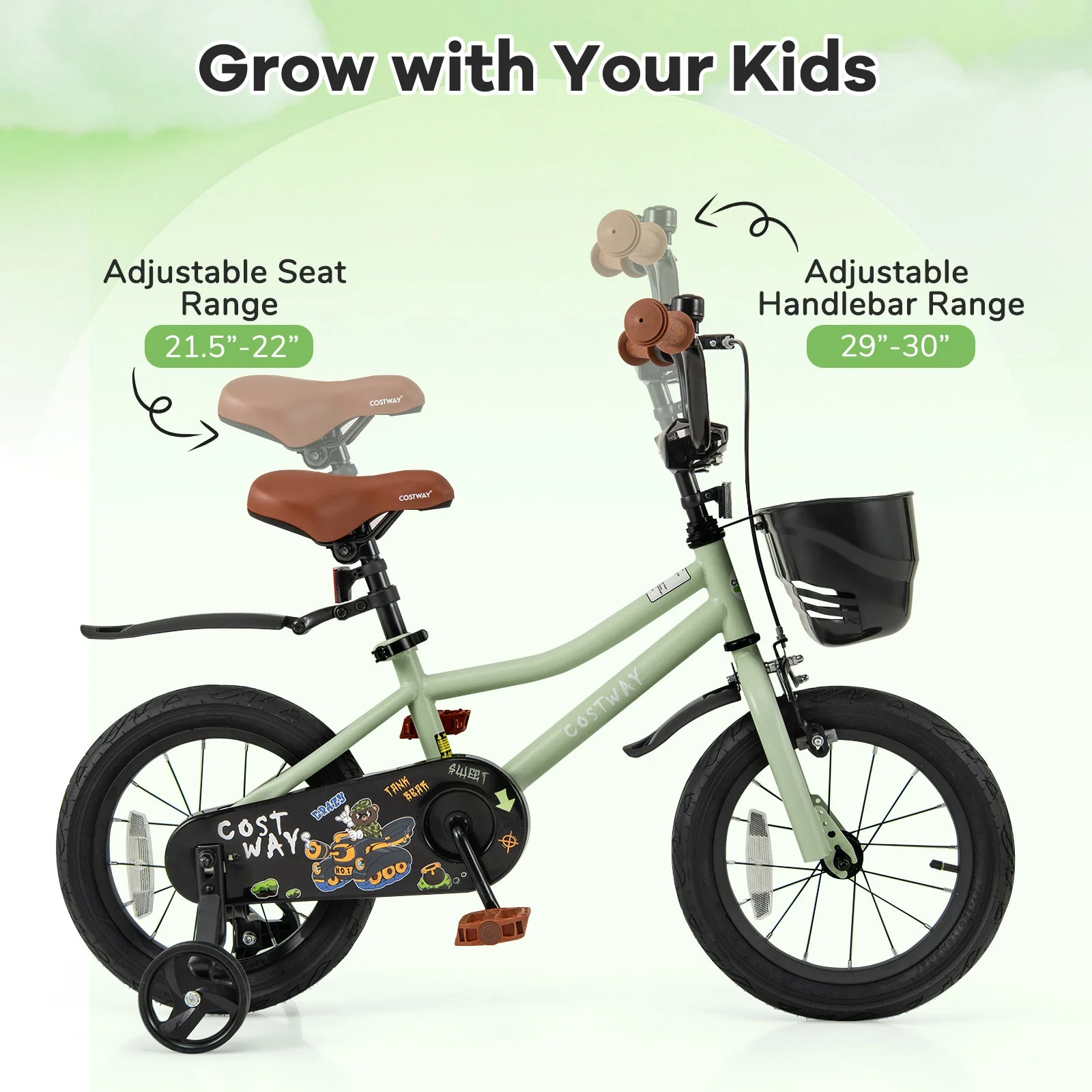 14-Inch Kids Bike Adjustable with Training Wheels for 3-5 Years Old - Image 6