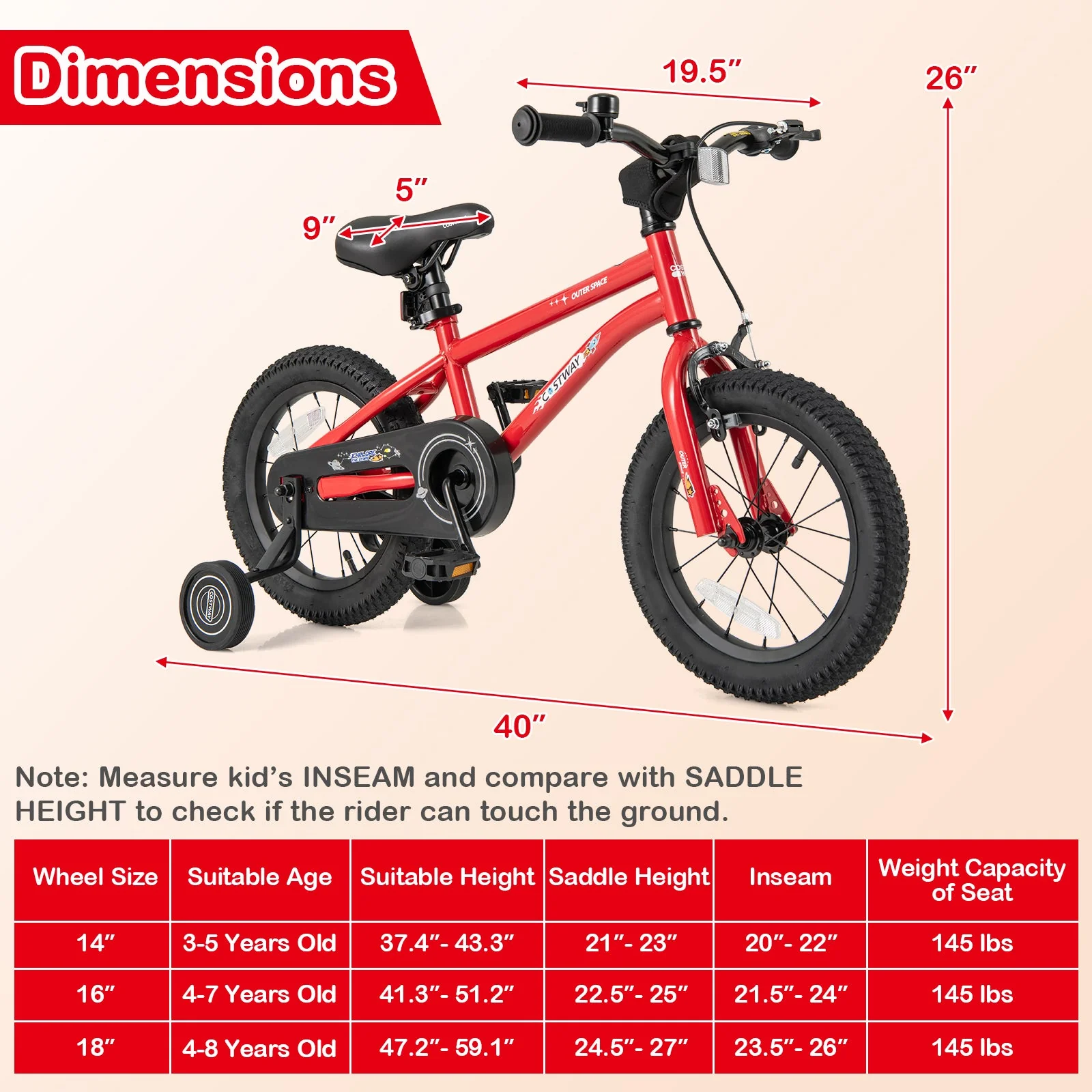14-Inch Kids Bike Ages 3-8 with Handbrake and Coaster Brake and Bell Ring-14 inches - Image 3