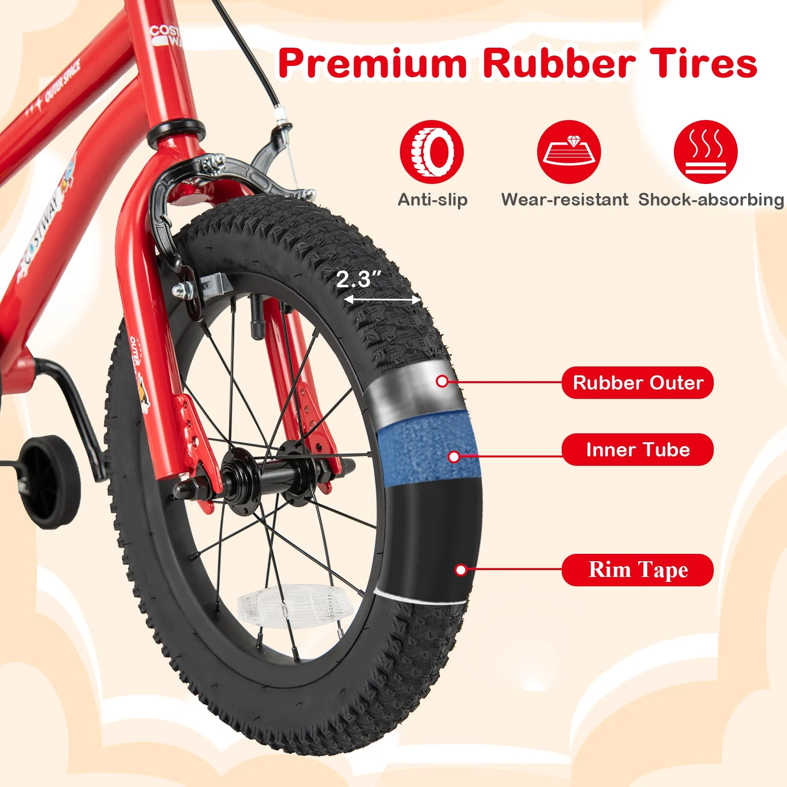 14-Inch Kids Bike Ages 3-8 with Handbrake and Coaster Brake and Bell Ring-14 inches - Image 4