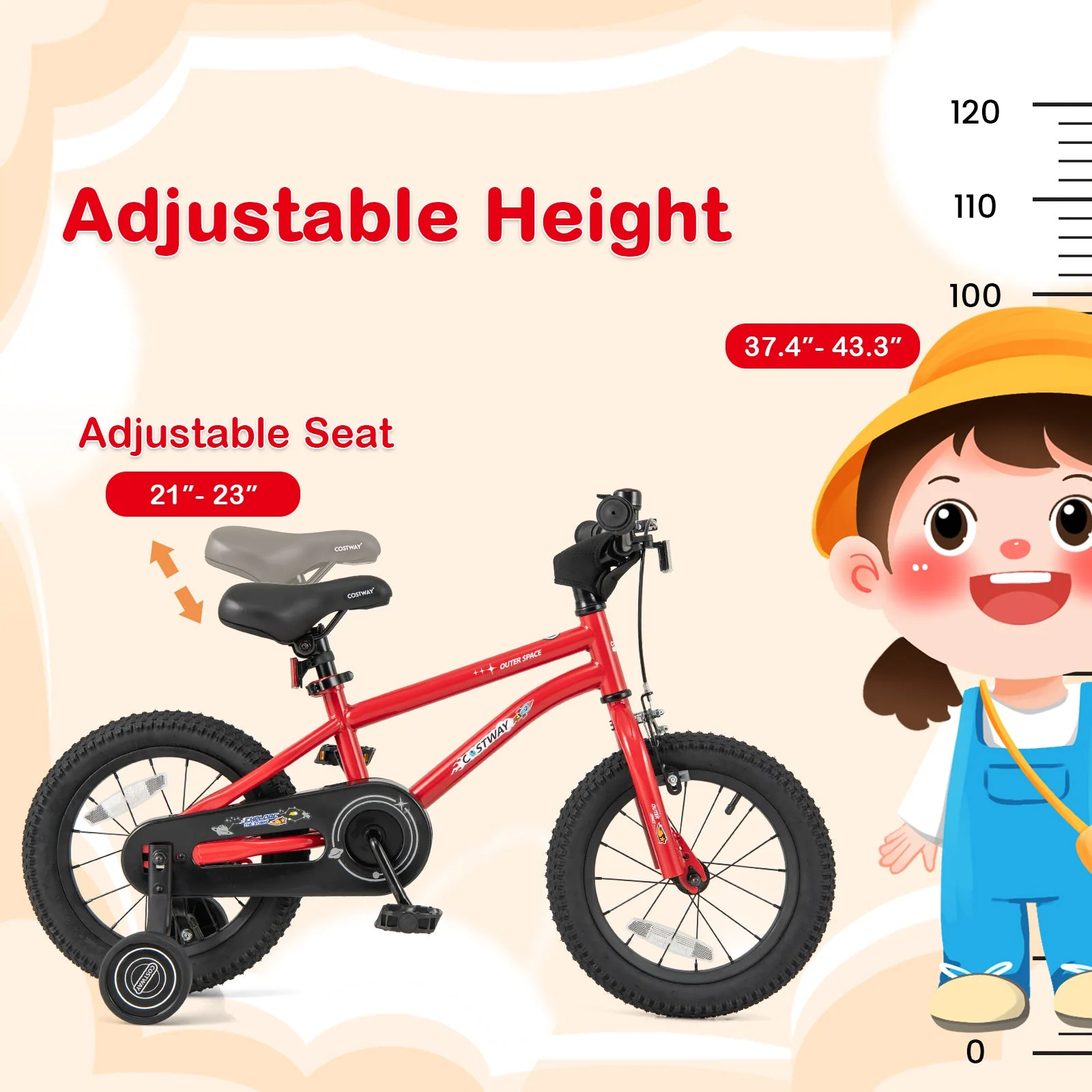 14-Inch Kids Bike Ages 3-8 with Handbrake and Coaster Brake and Bell Ring-14 inches - Image 5
