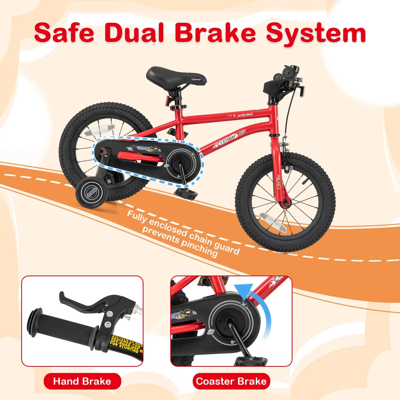 14-Inch Kids Bike Ages 3-8 with Handbrake and Coaster Brake and Bell Ring-14 inches - Image 6