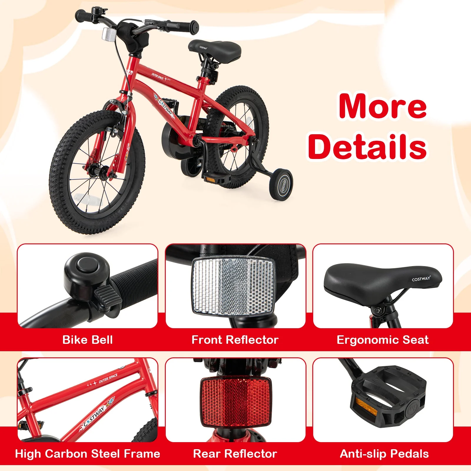 14-Inch Kids Bike Ages 3-8 with Handbrake and Coaster Brake and Bell Ring-14 inches - Image 7