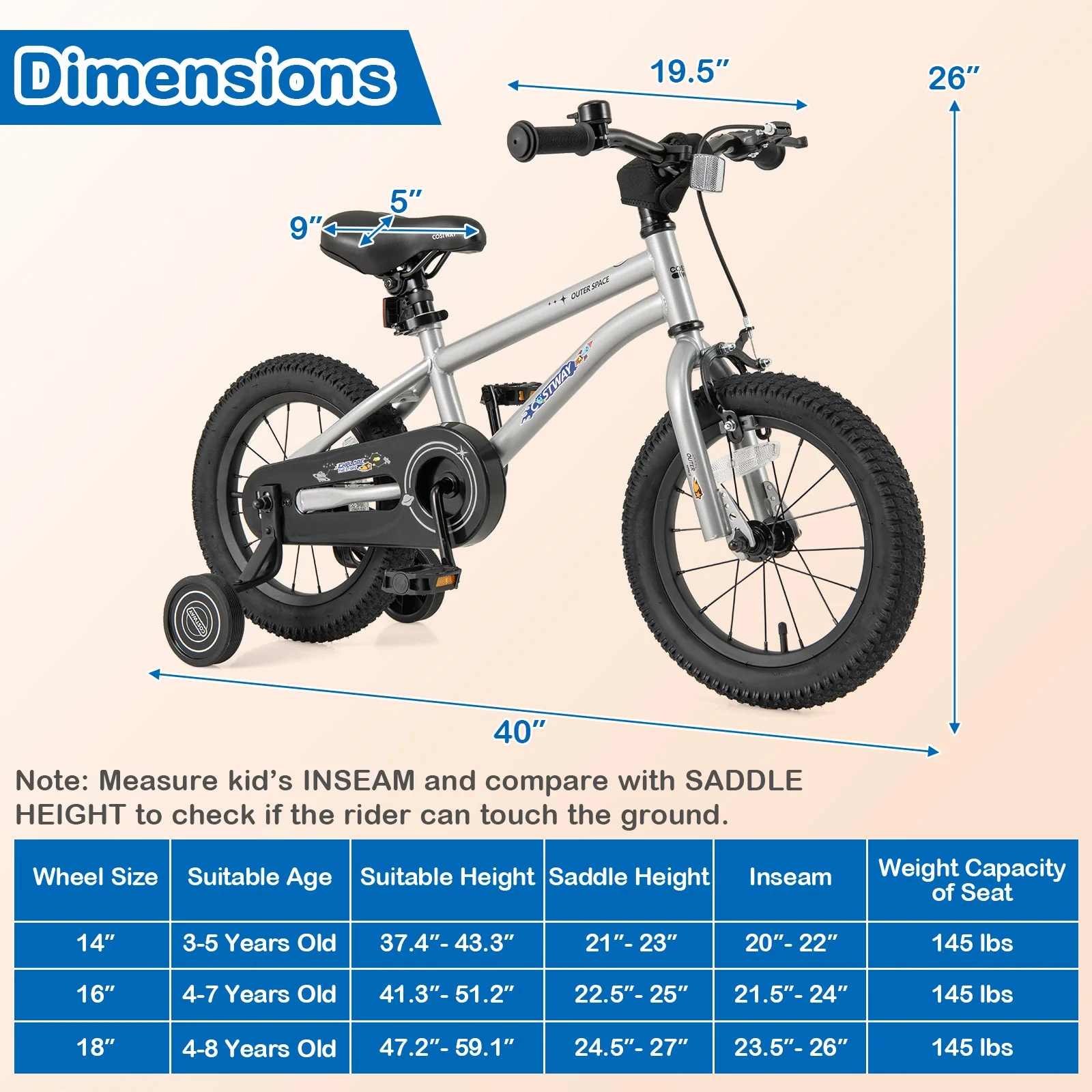14-Inch Kids Bike Bicycle for Boys Girls 3-5 with High Carbon Steel Frame - Image 3