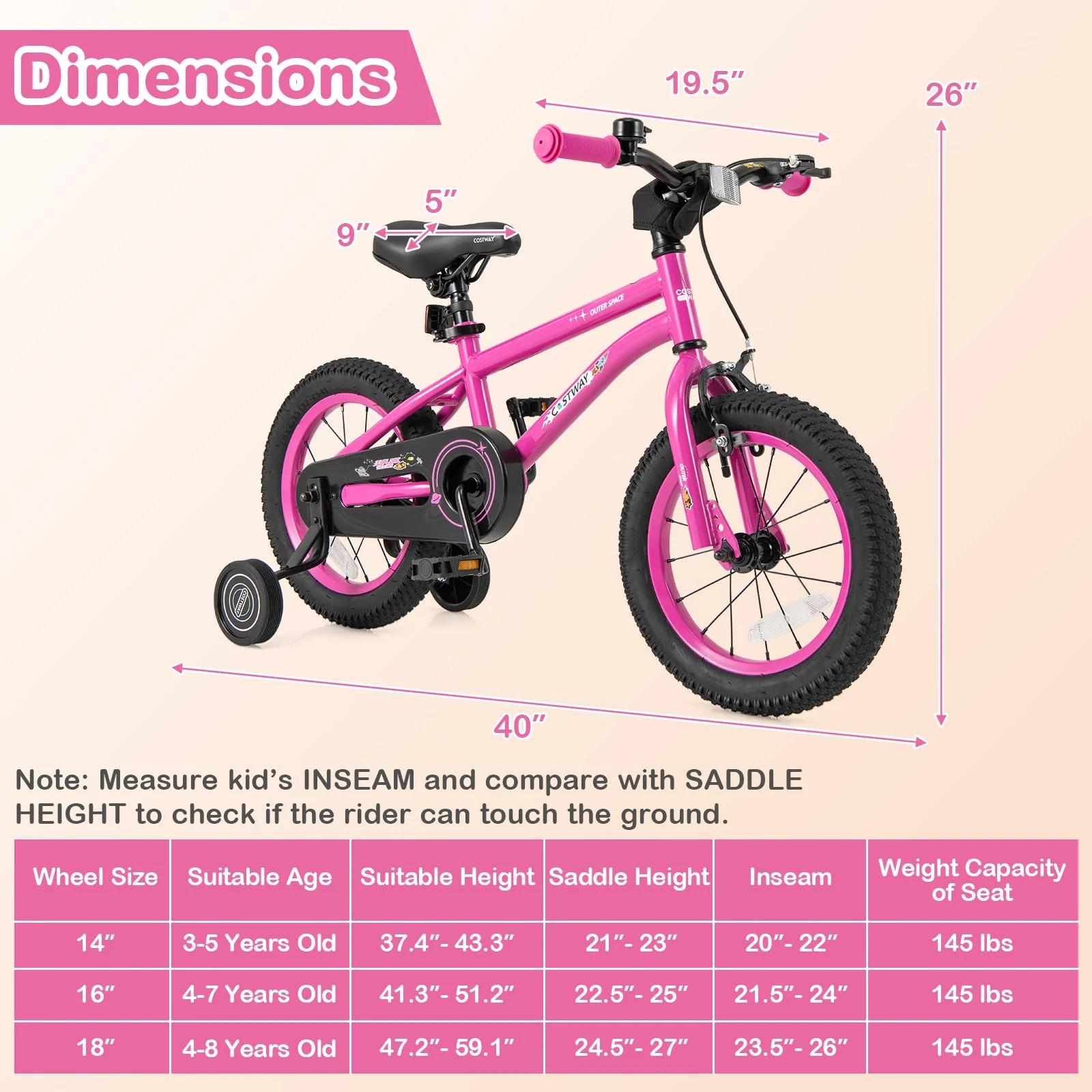 14 Inch Kids Bike for 3-5 Years Old Adjustable with Removable Training Wheels - Image 4
