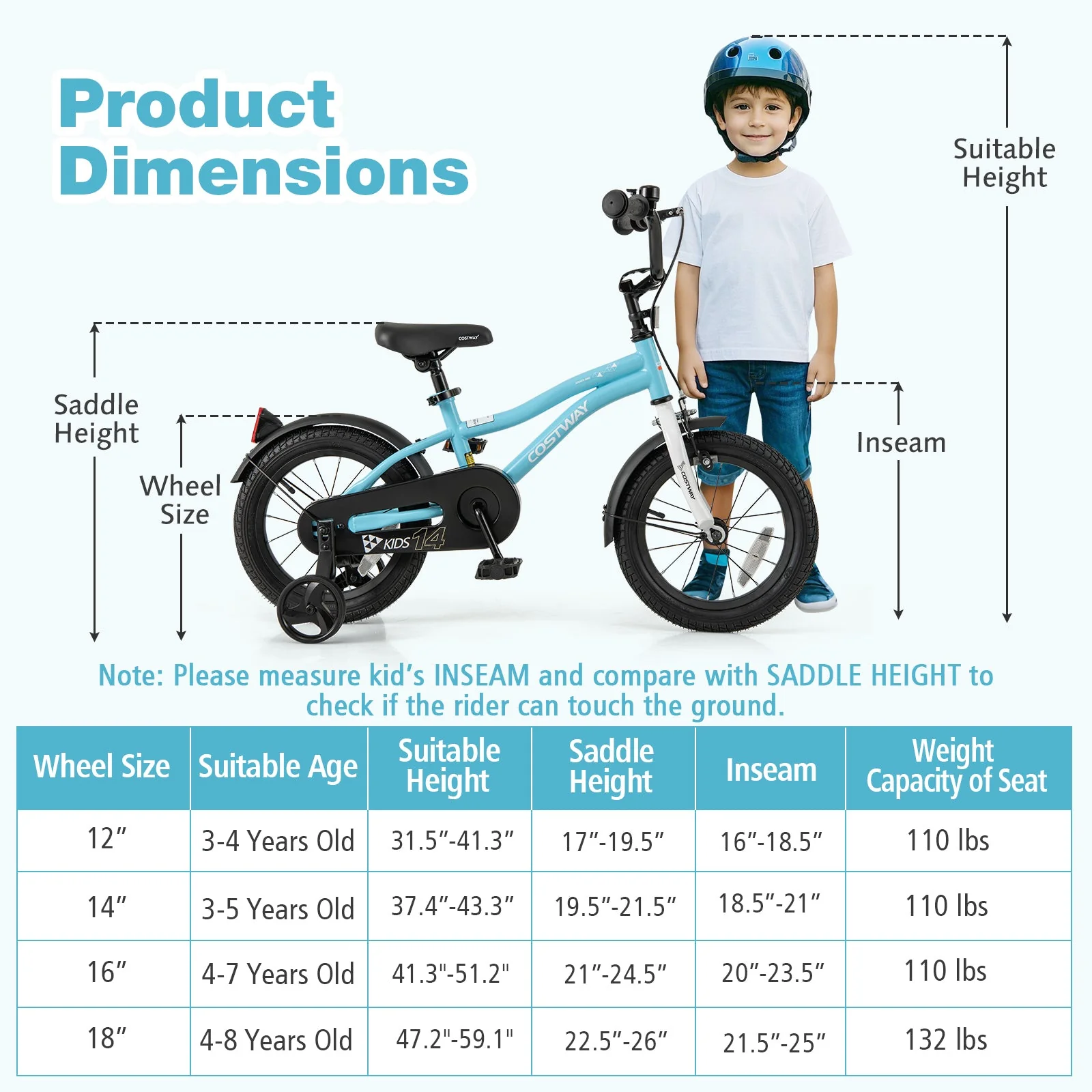 14-Inch Kids Bike for 3-5 Years Old Children Bicycle with Training Wheels - Image 4
