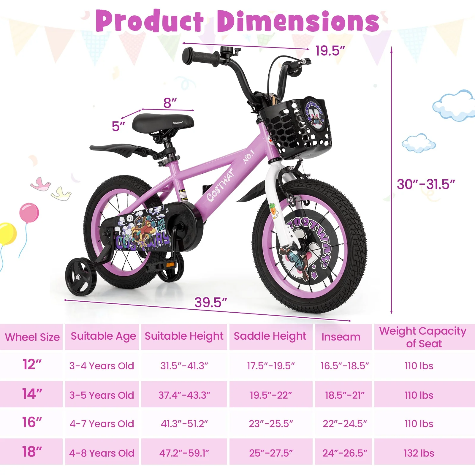 14 Inch Kids Bike for 3-5 Years Old Sport Bicycle with Adjustable Handlebar and Saddle-14 inches - Image 4