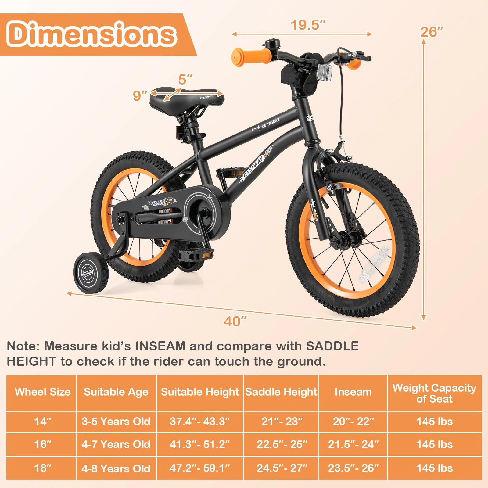 14-Inch Kids Bike Sport Bicycle for 3-5 Years Old with Adjustable Seat-14 inches - Image 3