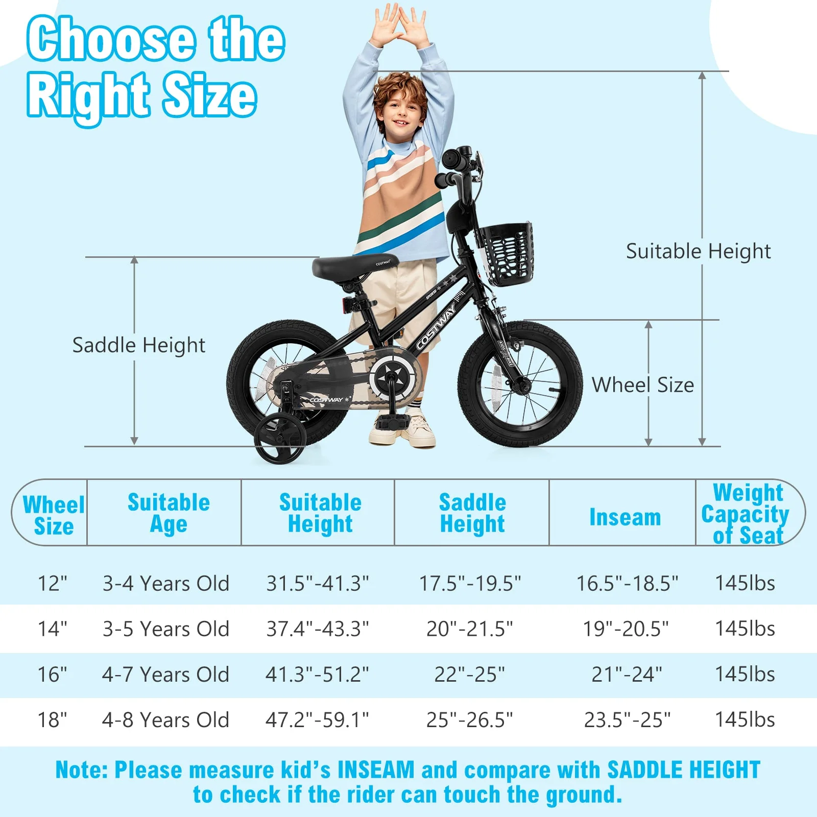 14 Inch Kids Bike with Basket and Training Wheels for Children Aged 4-5 Years Old - Image 4