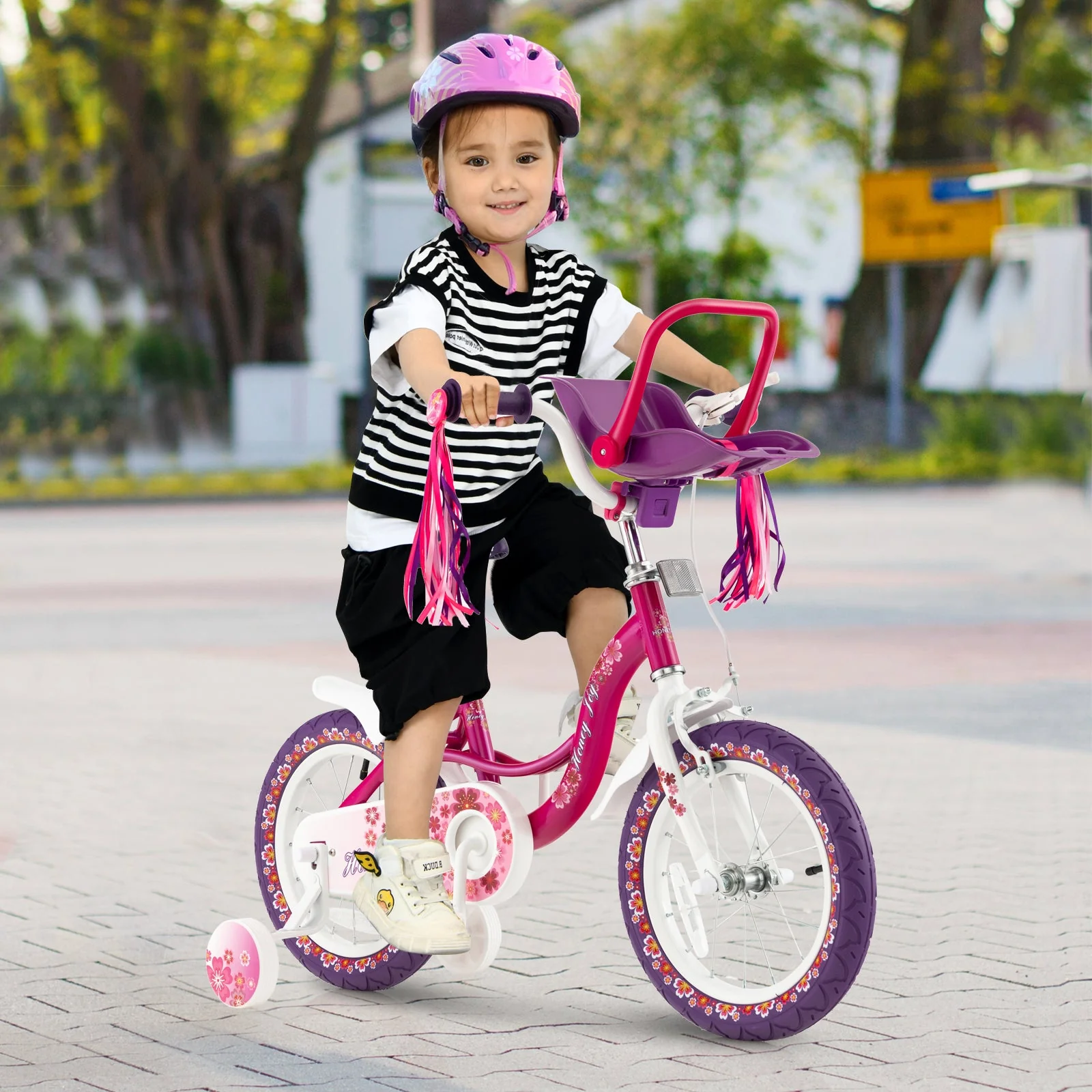 14 Inch Kids Bike with Doll Seat and Removable Training Wheels-14 inches - Image 2
