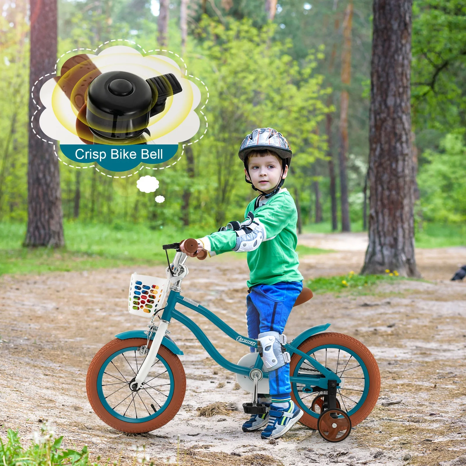 14 Inch Kid's Bike with Removable Training Wheels and Basket-Blue - Image 4