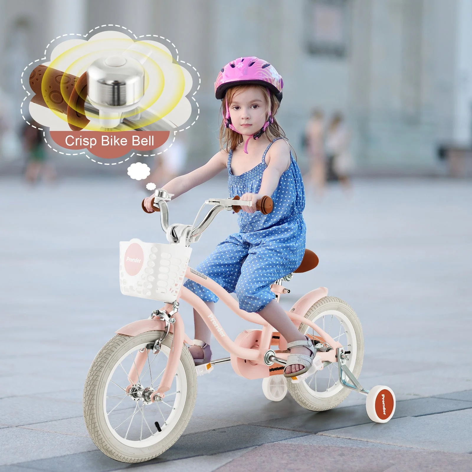 14 Inch Kid's Bike with Removable Training Wheels and Basket-Pink - Image 4