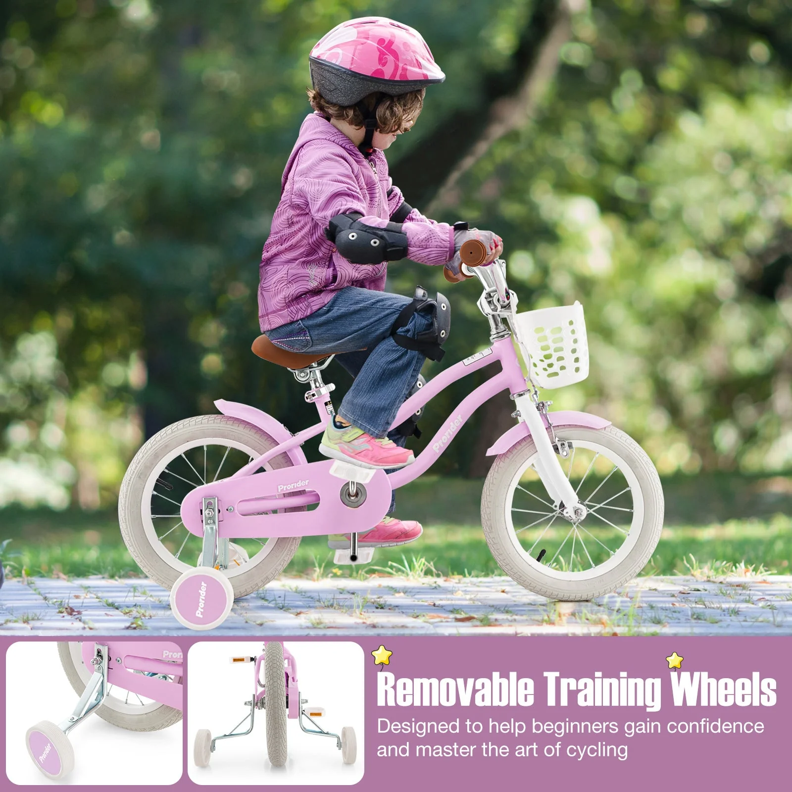 14 Inch Kid's Bike with Removable Training Wheels and Basket-Purple - Image 6