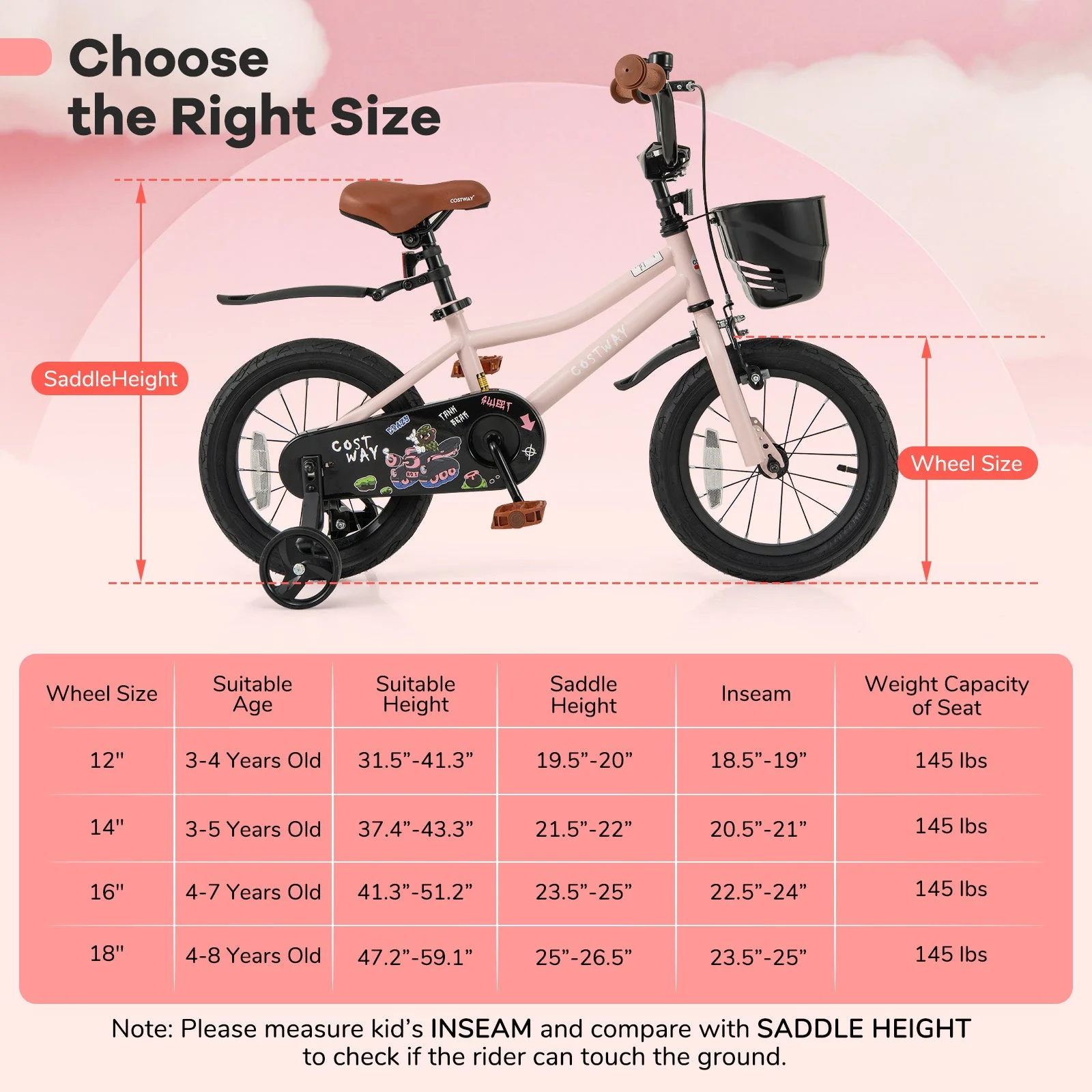 14 Inches Kids Bike with Basket and Adjustable Handlebar for 3-5 Years Old - Image 4