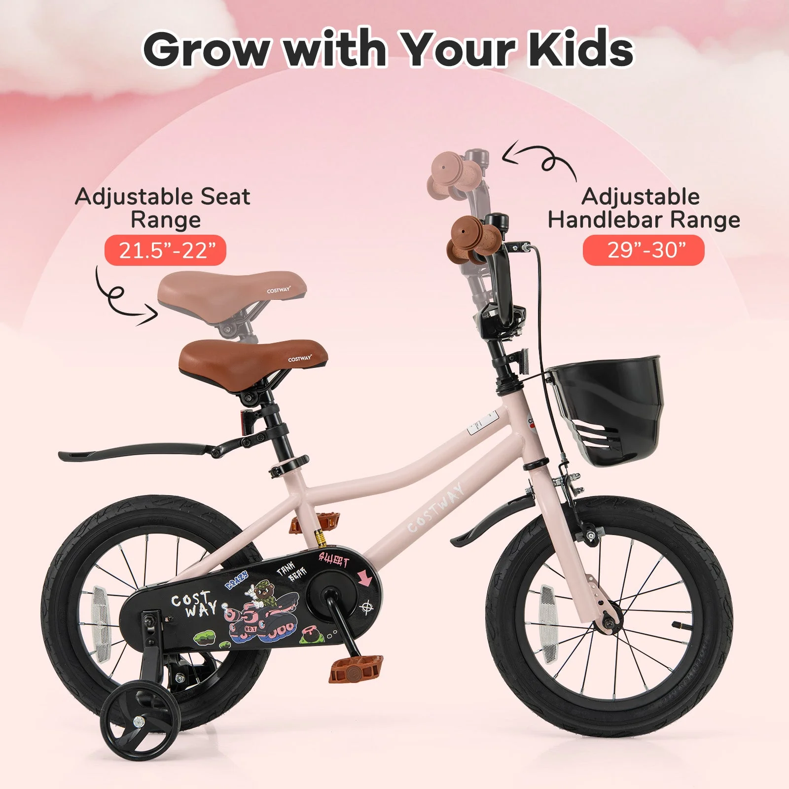 14 Inches Kids Bike with Basket and Adjustable Handlebar for 3-5 Years Old - Image 5