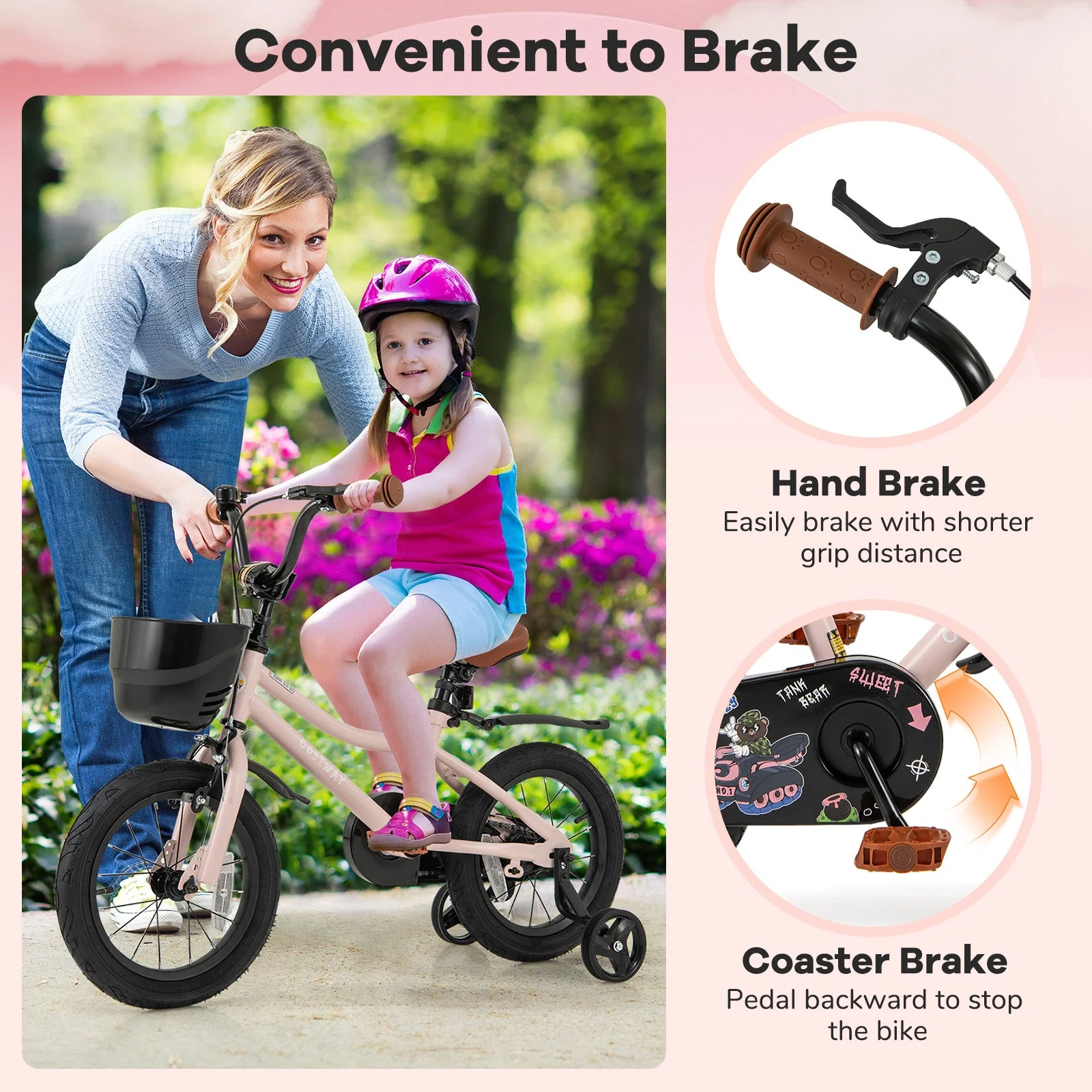 14 Inches Kids Bike with Basket and Adjustable Handlebar for 3-5 Years Old - Image 6