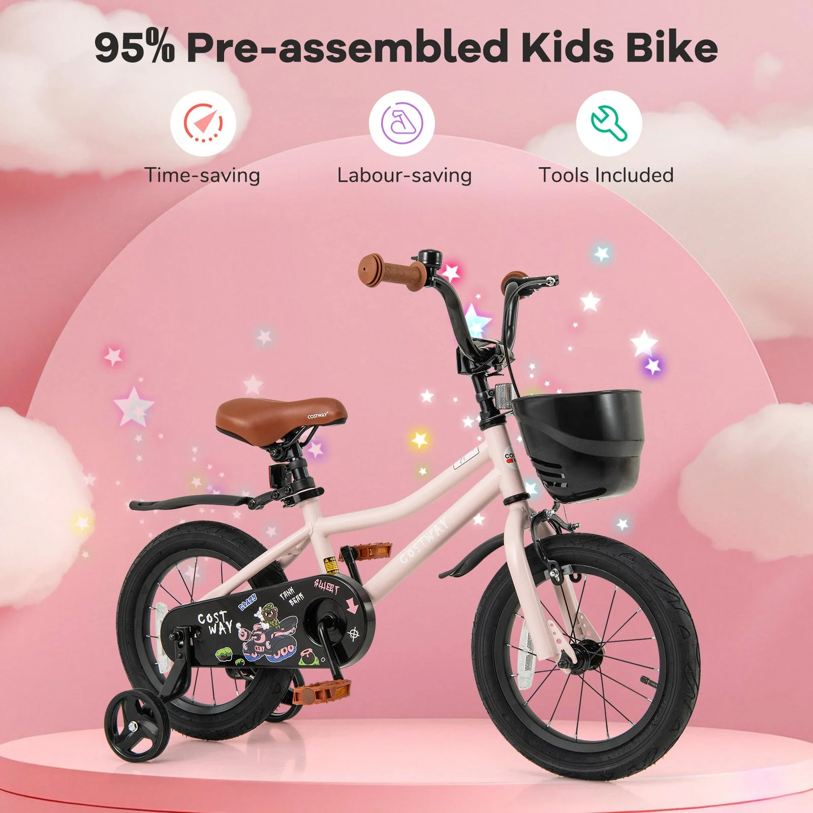 14 Inches Kids Bike with Basket and Adjustable Handlebar for 3-5 Years Old - Image 7