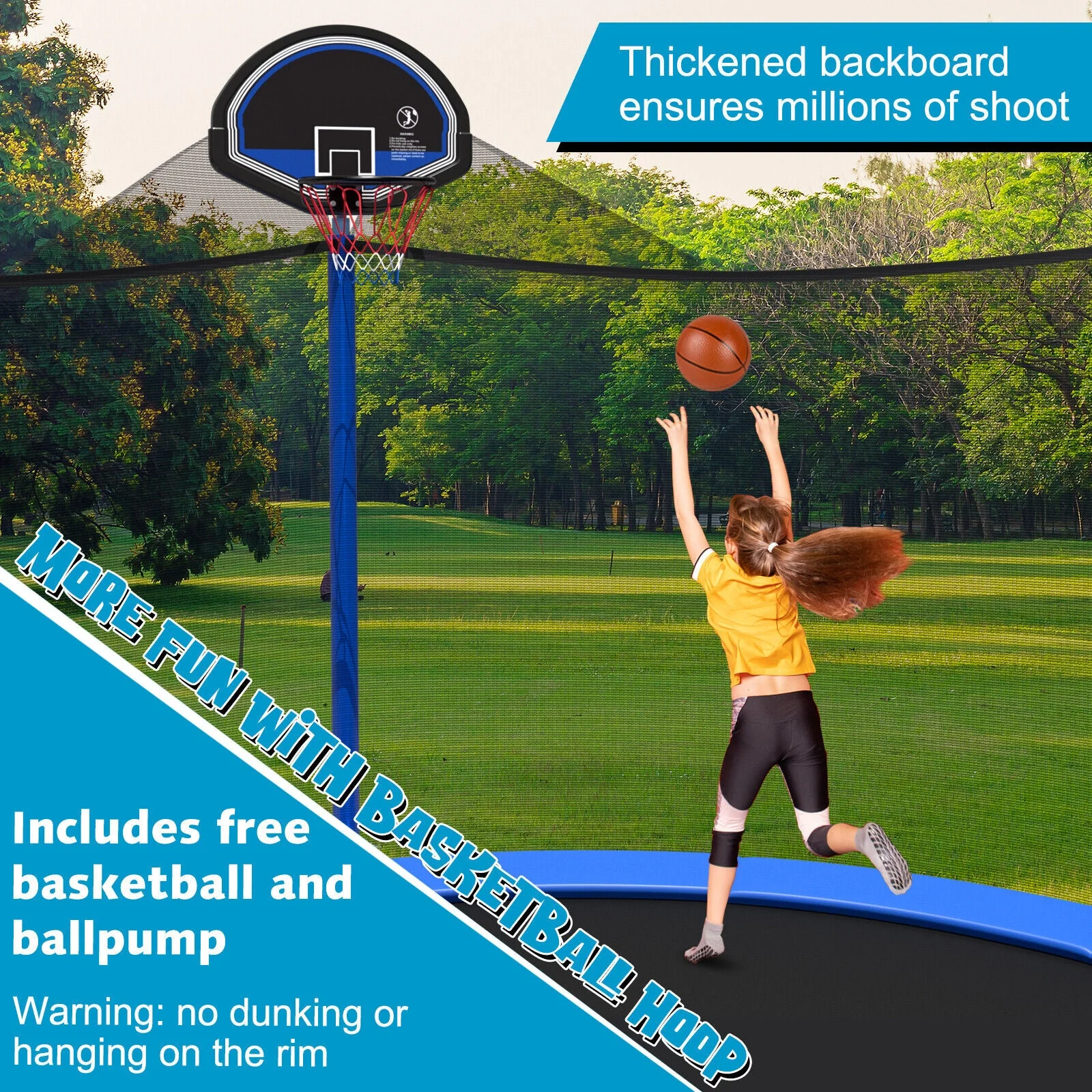 15/16 Feet Outdoor Recreational Trampoline with Enclosure Net-16 ft - Image 3