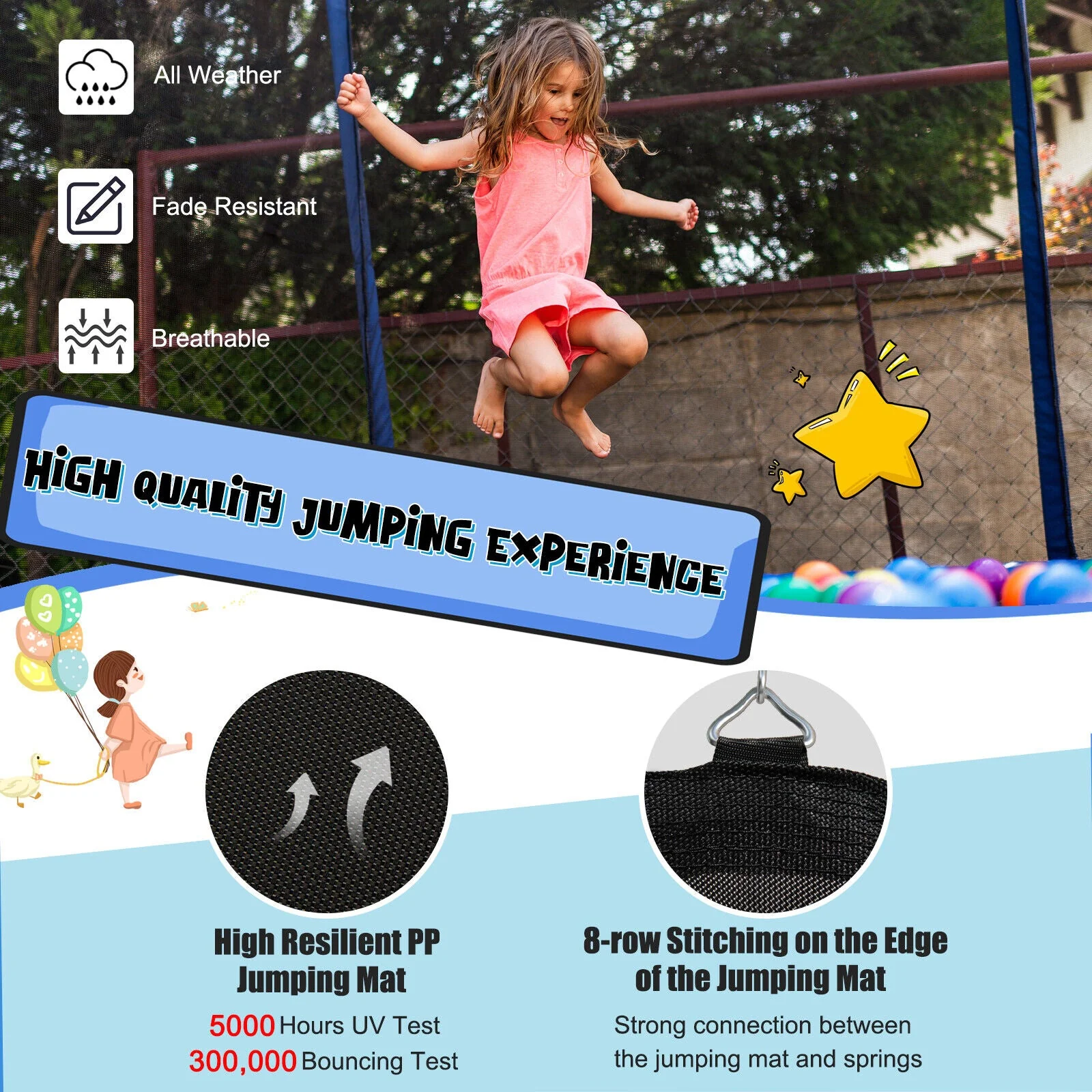 15/16 Feet Outdoor Recreational Trampoline with Enclosure Net-16 ft - Image 6