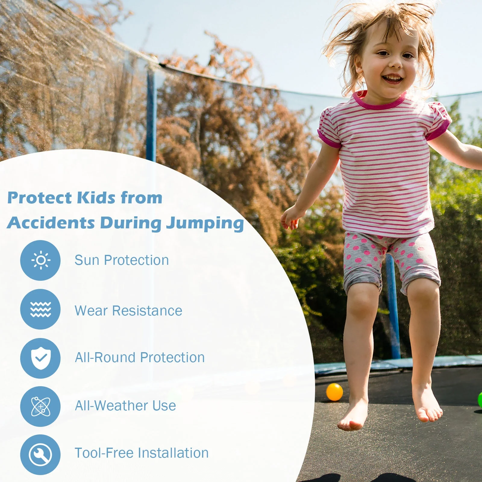15/16 Feet Trampoline Replacement Safety Net with Adjustable Straps-15 ft - Image 7