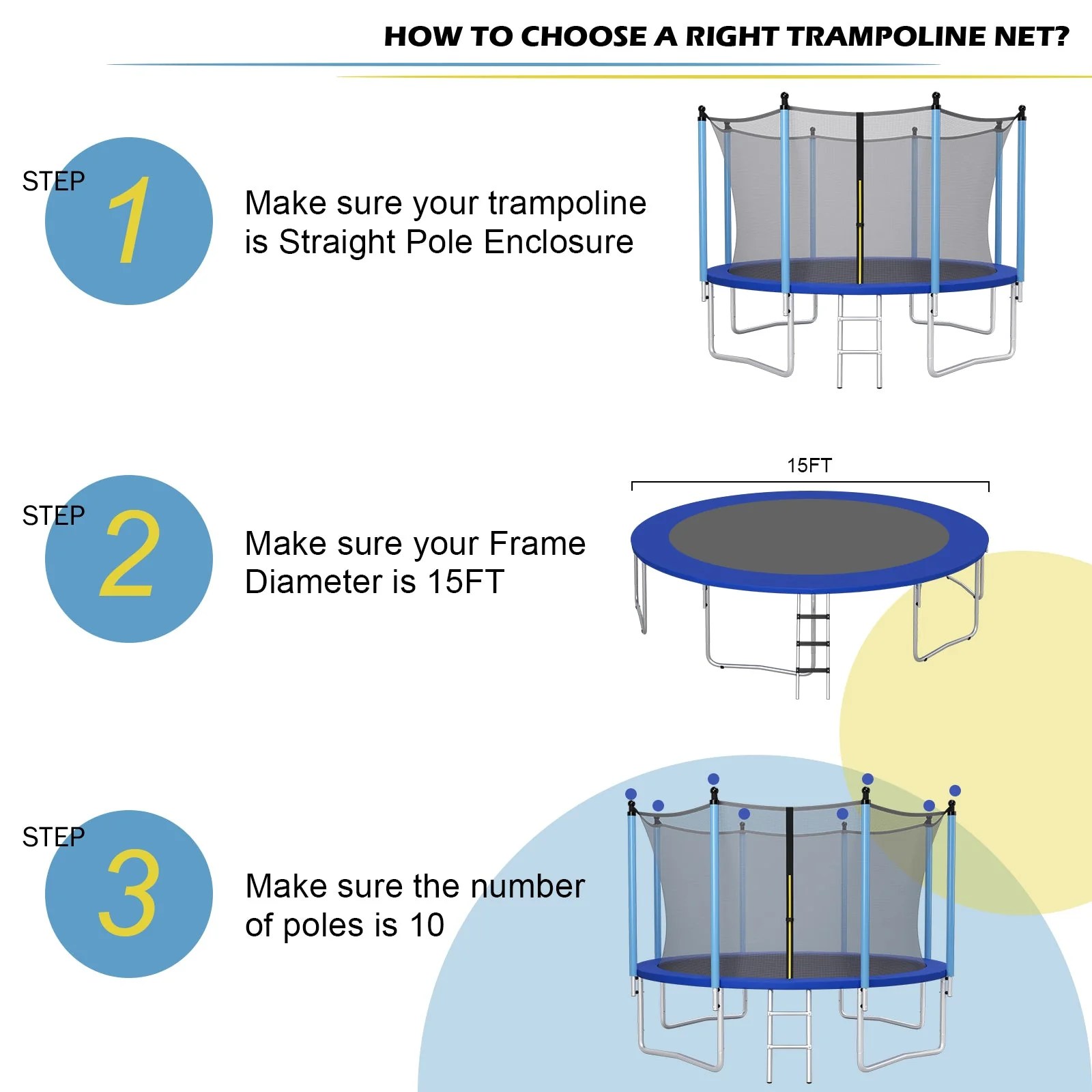 15/16 Feet Trampoline Replacement Safety Net with Adjustable Straps-15 ft - Image 8