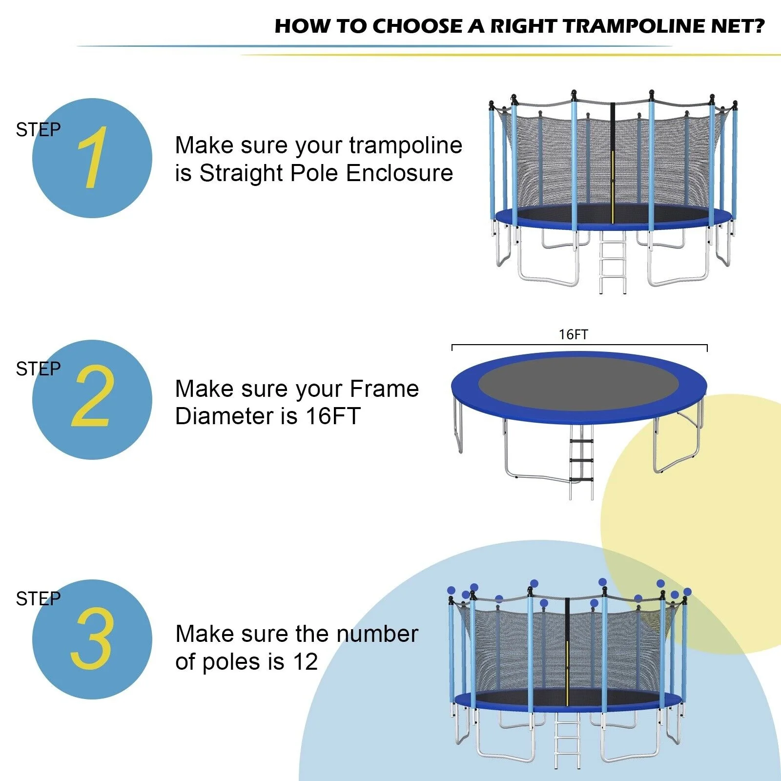 15/16 Feet Trampoline Replacement Safety Net with Adjustable Straps-16 ft - Image 8