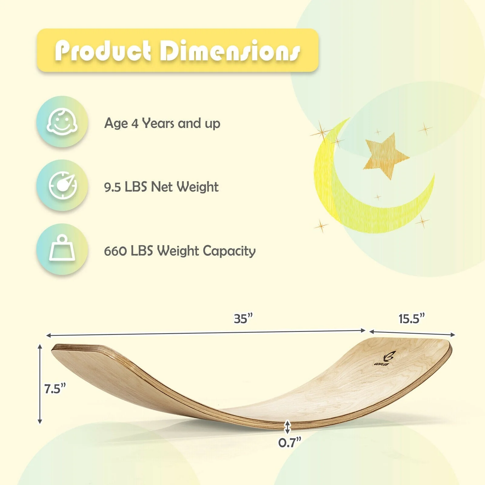 15.5 Inch Wobble Board for Kids and Adults-Natural - Image 5