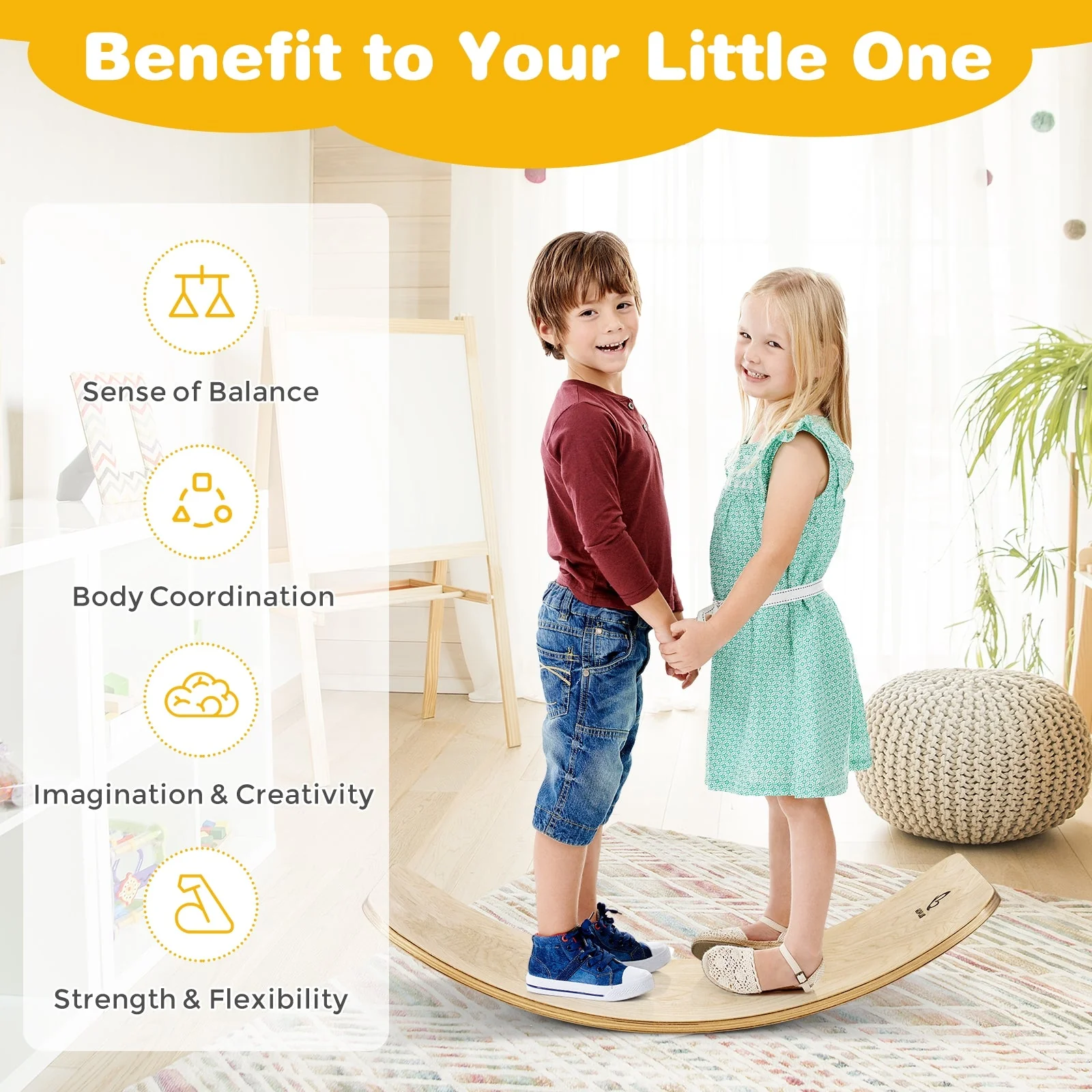 15.5 Inch Wobble Board for Kids and Adults-Natural - Image 7