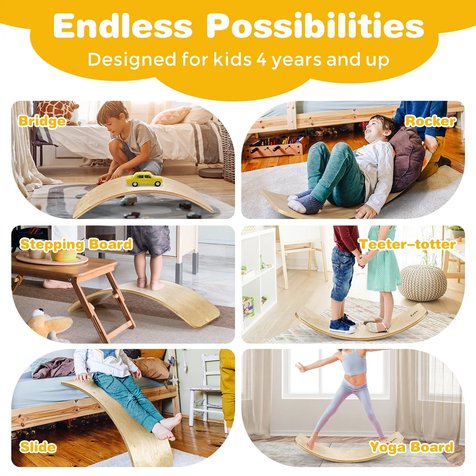 15.5 Inch Wobble Board for Kids and Adults-Natural - Image 8