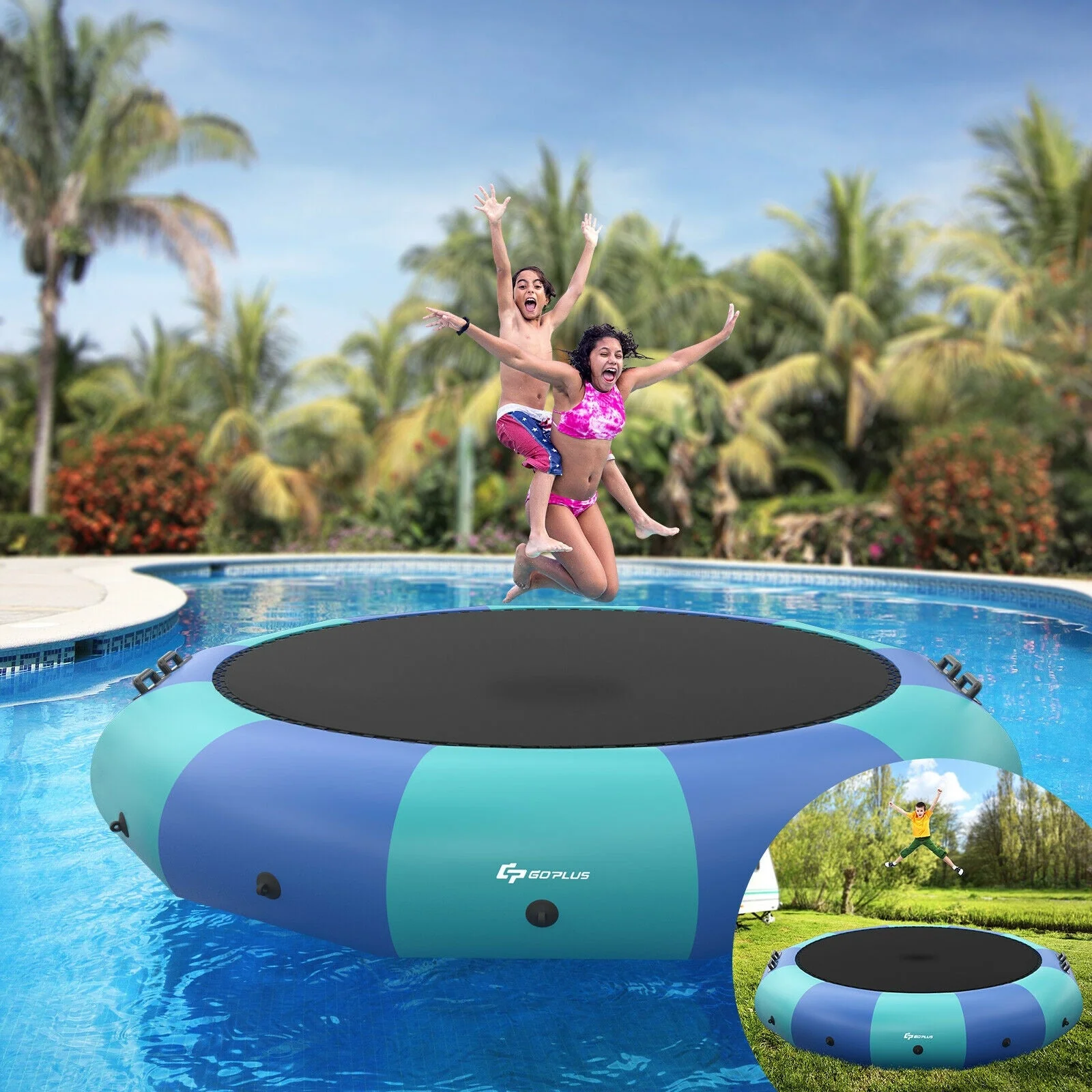 15 Feet Inflatable Splash Padded Water Bouncer Trampoline-Blue - Image 2
