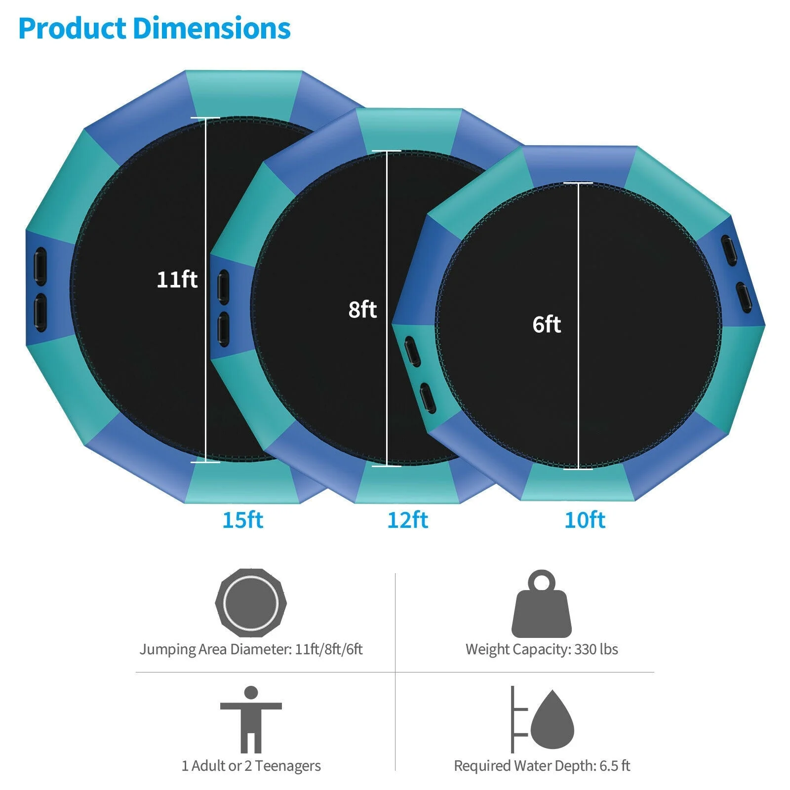 15 Feet Inflatable Splash Padded Water Bouncer Trampoline-Blue - Image 5