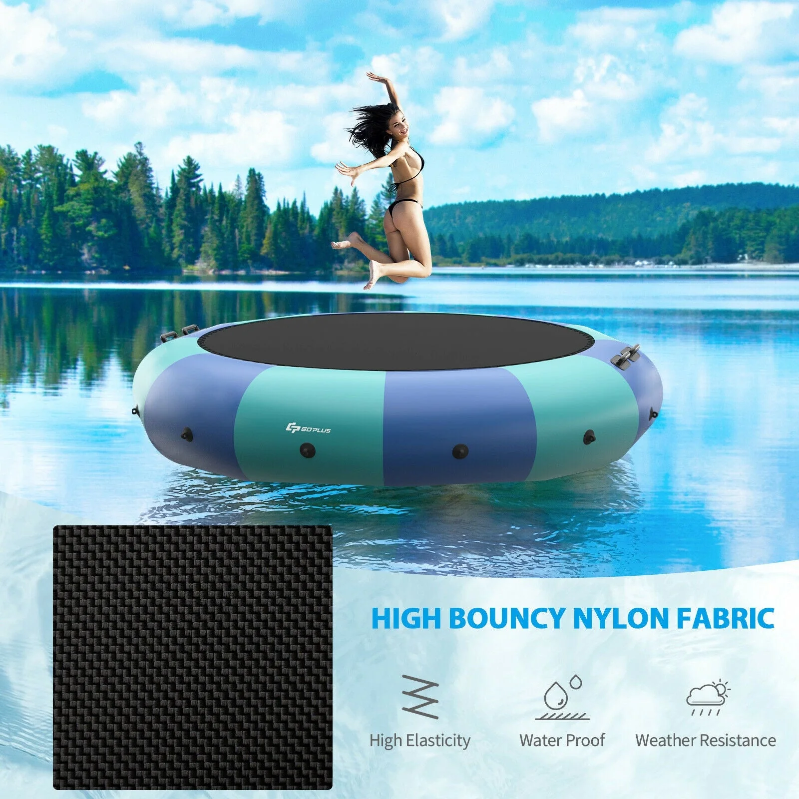 15 Feet Inflatable Splash Padded Water Bouncer Trampoline-Blue - Image 6