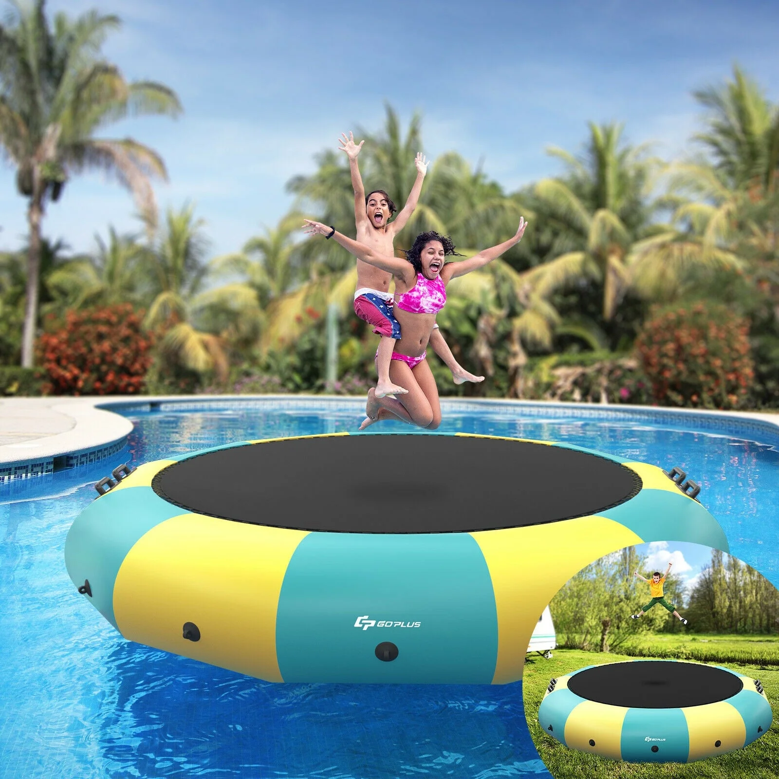 15 Feet Inflatable Splash Padded Water Bouncer Trampoline-Yellow - Image 2