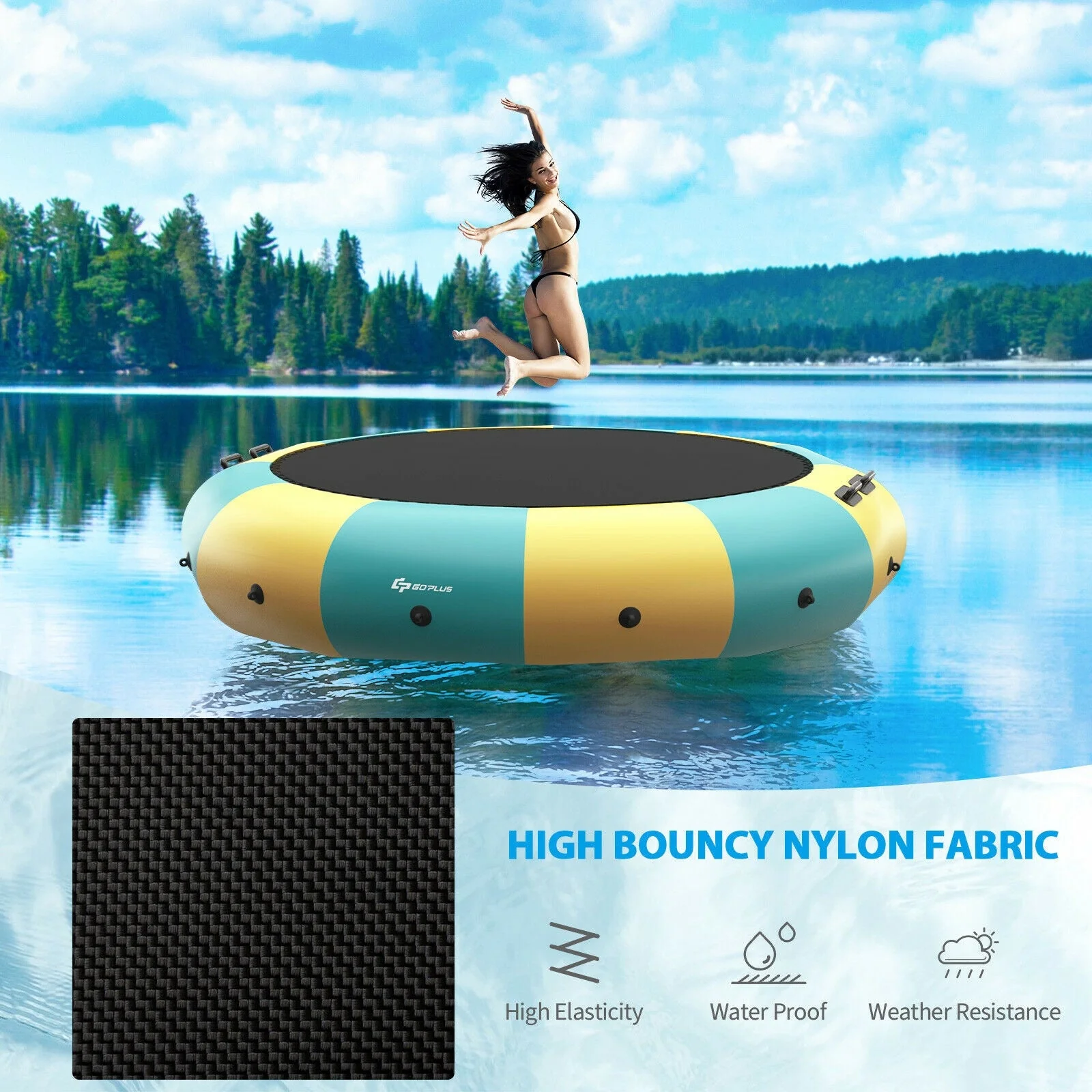 15 Feet Inflatable Splash Padded Water Bouncer Trampoline-Yellow - Image 5