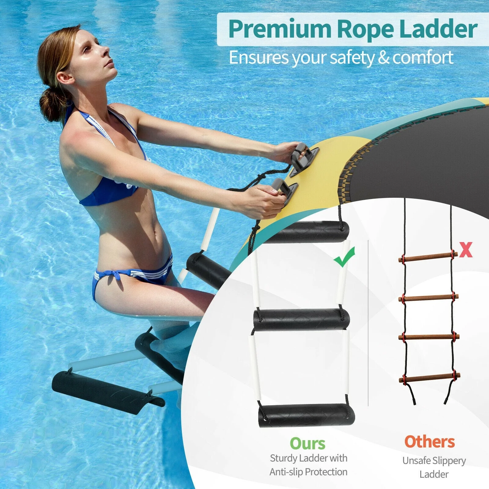 15 Feet Inflatable Splash Padded Water Bouncer Trampoline-Yellow - Image 7