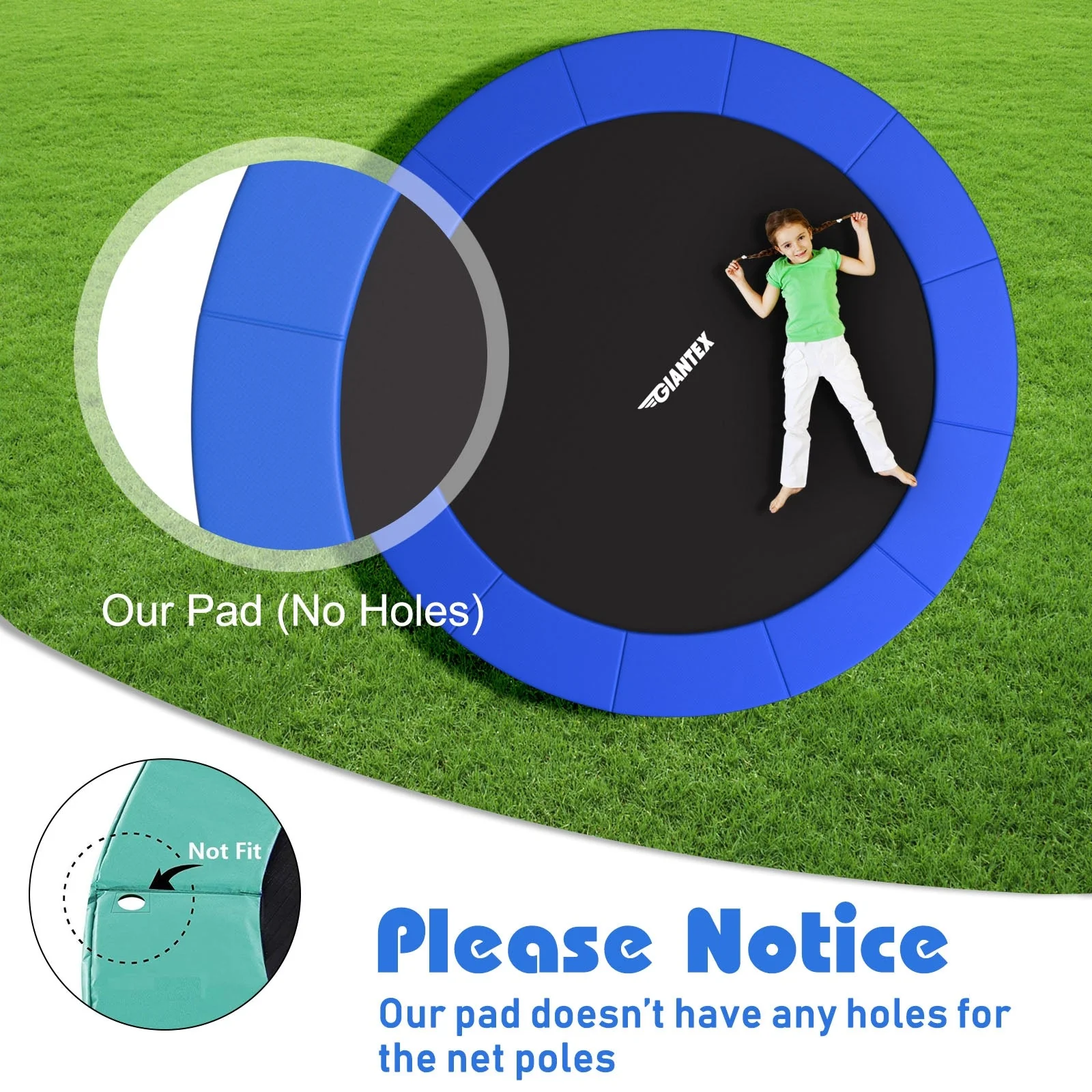16 Feet Waterproof and Tear-Resistant Universal Trampoline Safety Pad Spring Cover-Blue - Image 7