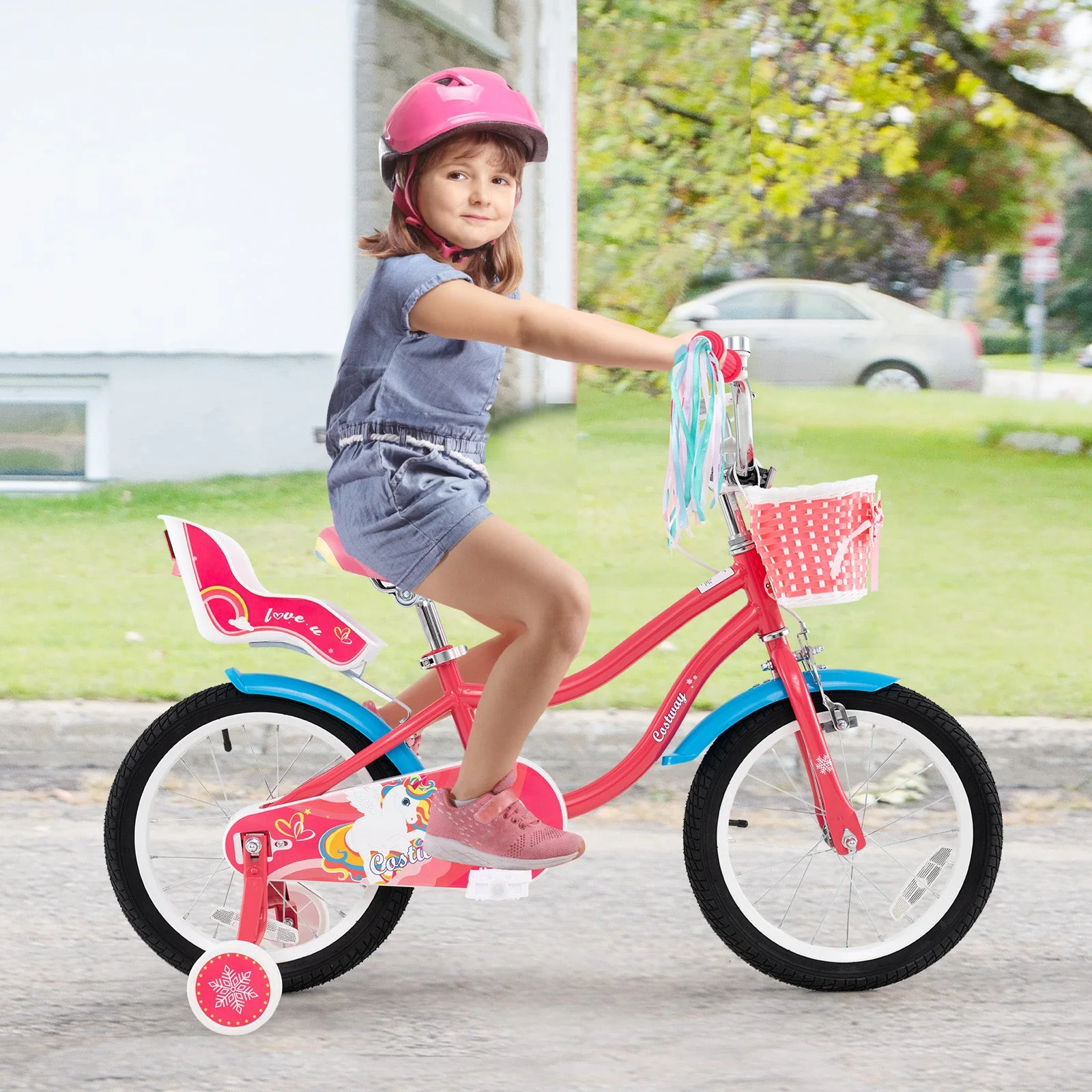 16 Inch Girls Bike for 4-7 Years Old Kids Bike with Doll Seat and Training Wheels - Image 2