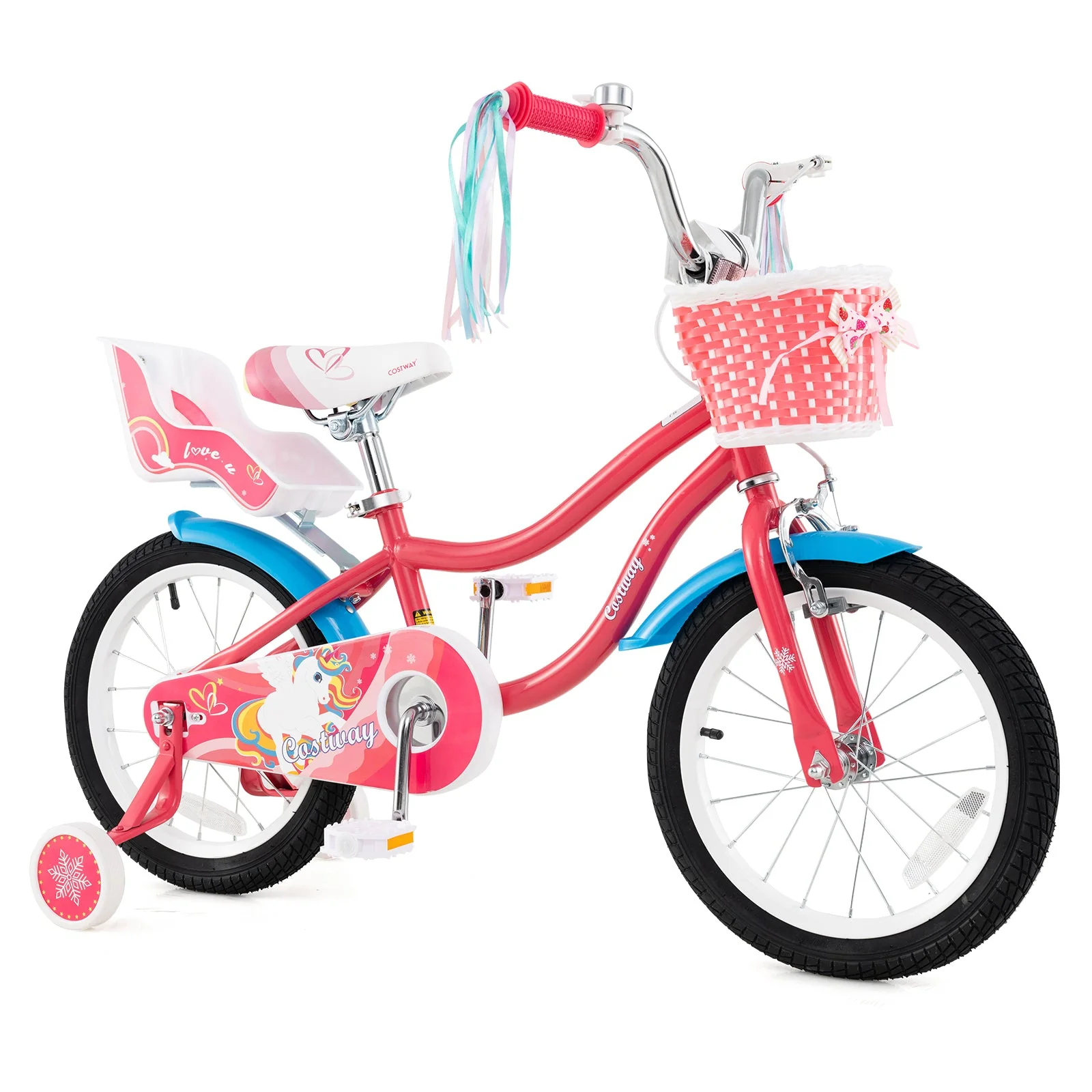 16 Inch Girls Bike for 4-7 Years Old Kids Bike with Doll Seat and Training Wheels - Image 3