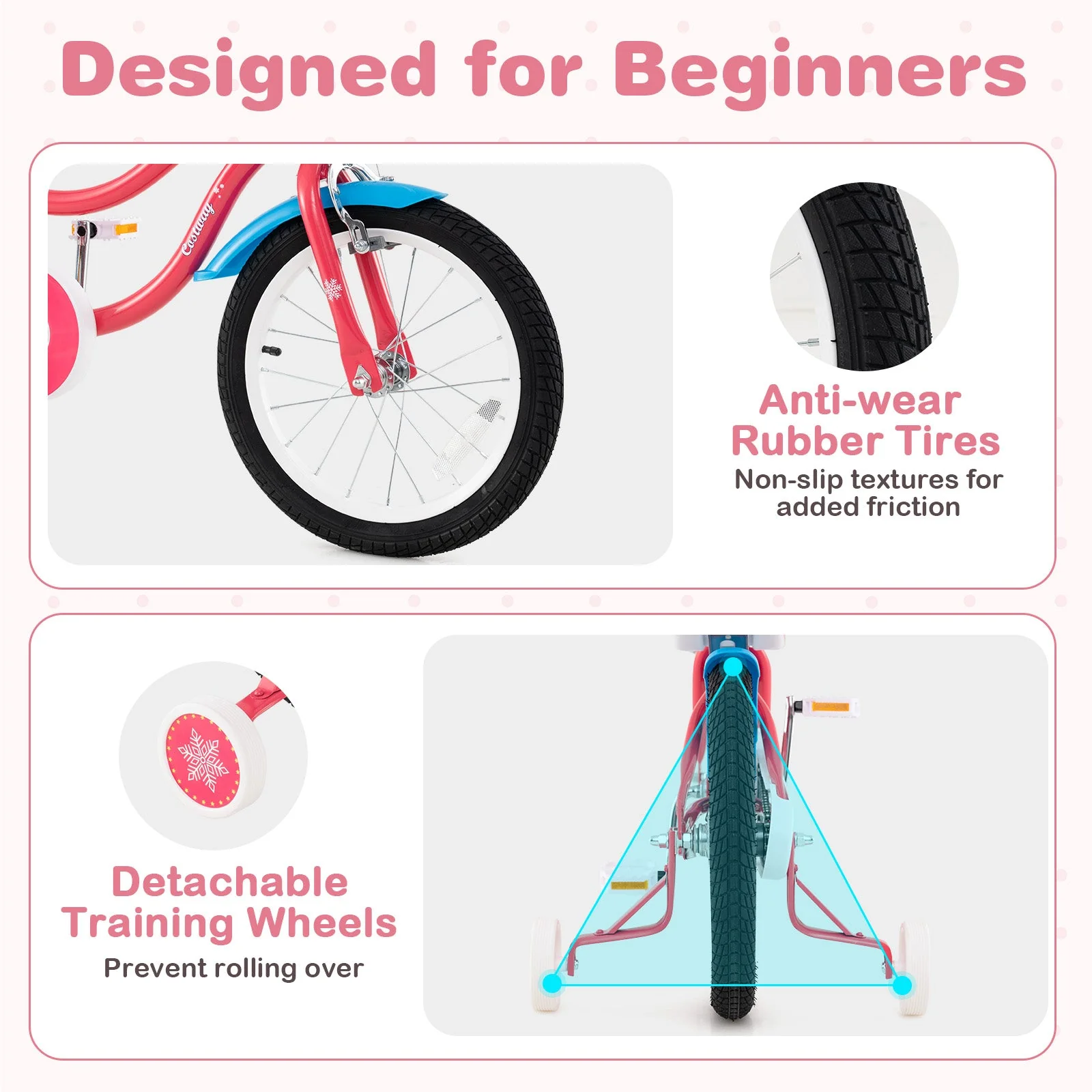 16 Inch Girls Bike for 4-7 Years Old Kids Bike with Doll Seat and Training Wheels - Image 7