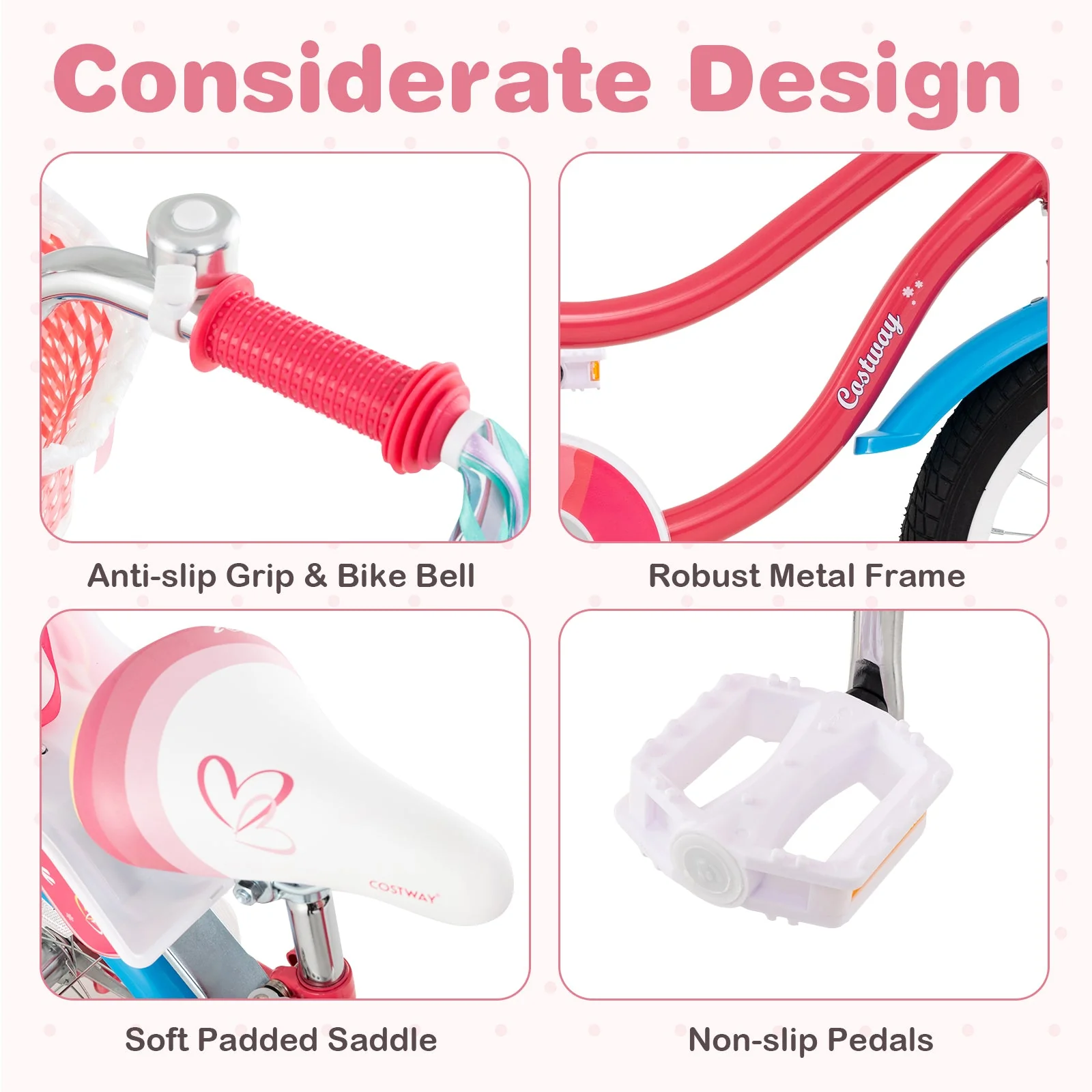 16 Inch Girls Bike for 4-7 Years Old Kids Bike with Doll Seat and Training Wheels - Image 8