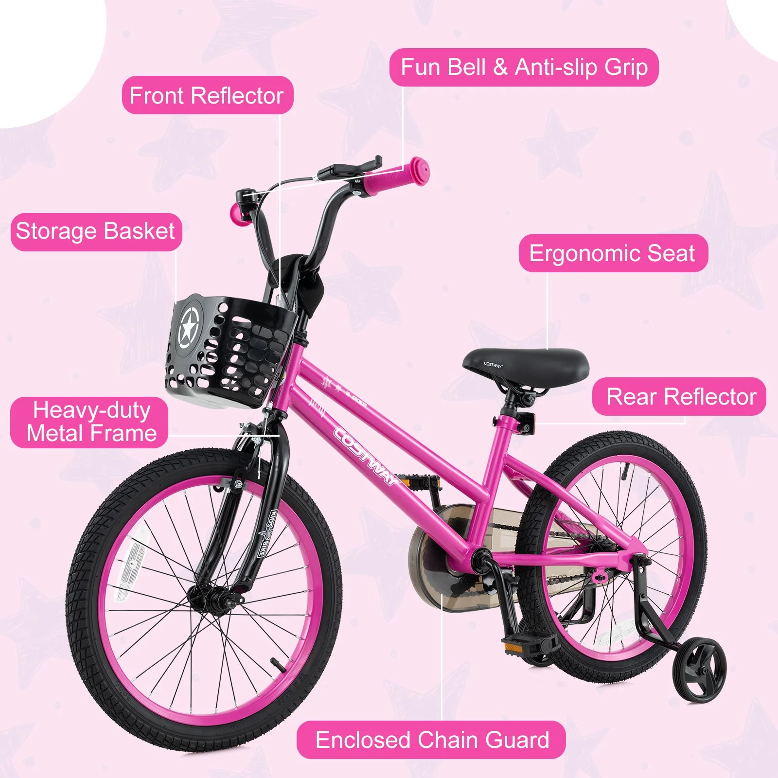 16 Inch Kids Bike Adjustable Bicycle with Front Basket for Children Aged 4-7 Years Old - Image 5