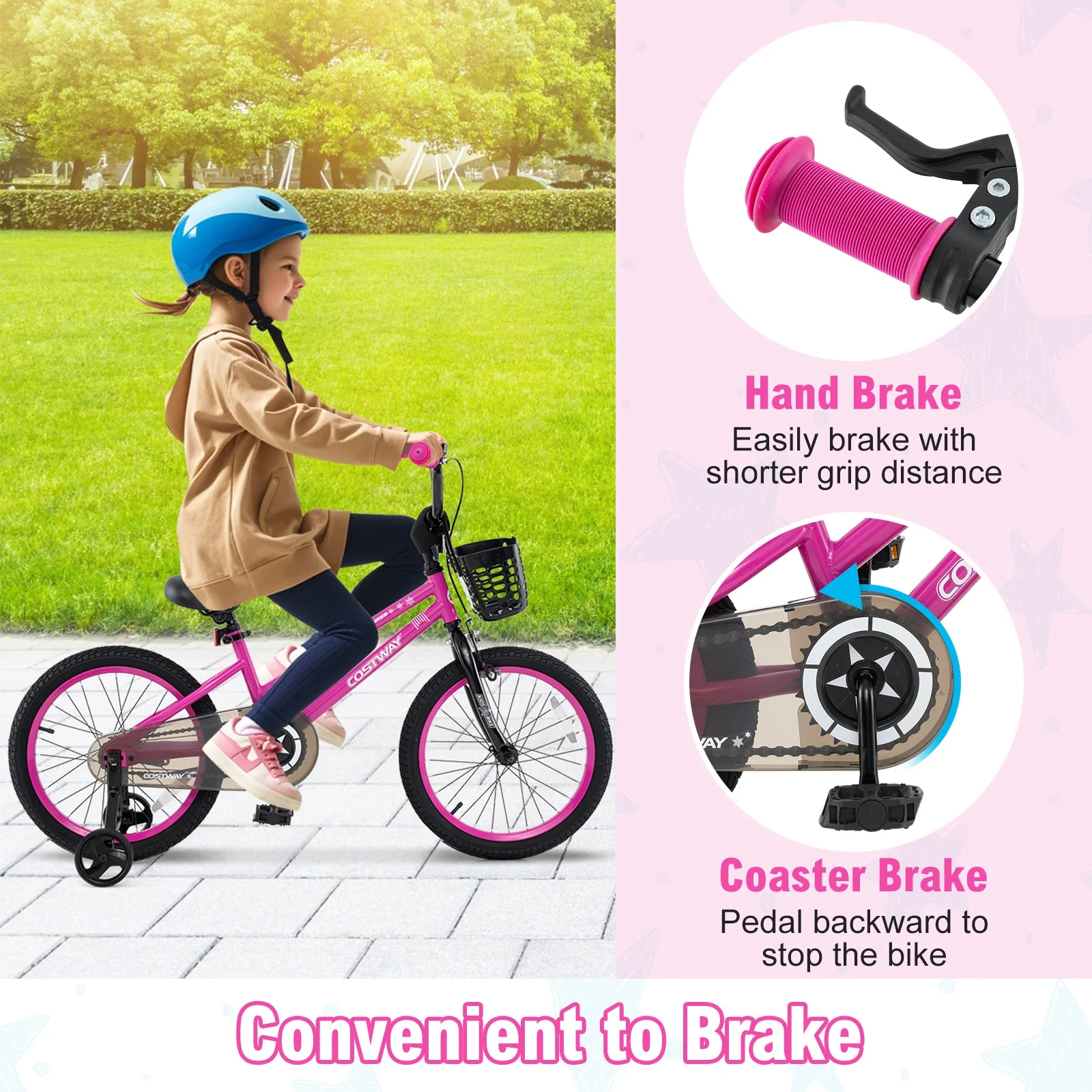 16 Inch Kids Bike Adjustable Bicycle with Front Basket for Children Aged 4-7 Years Old - Image 7