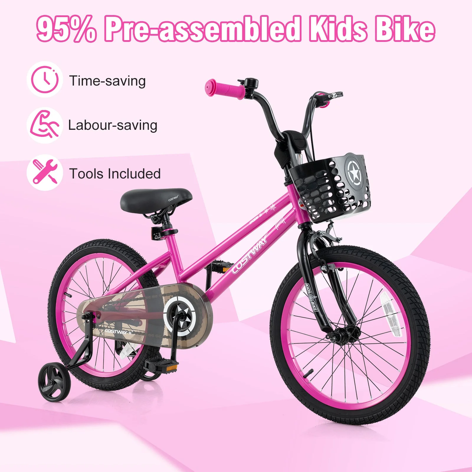 16 Inch Kids Bike Adjustable Bicycle with Front Basket for Children Aged 4-7 Years Old - Image 8