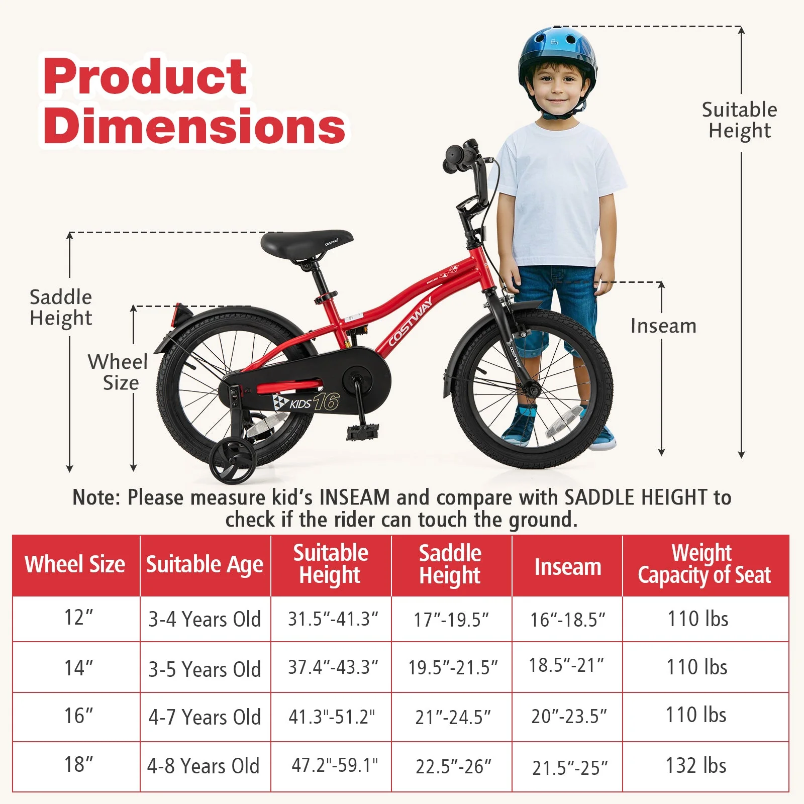 16 Inch Kids Bike Adjustable Bicycle with Reflectors and Bell for 4-7 Years Old - Image 4