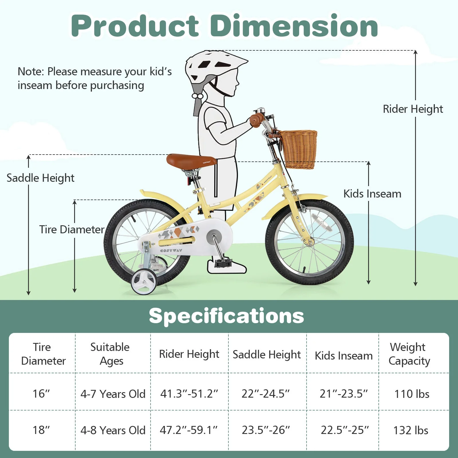 16 Inch Kids Bike Adjustable Bicycle with Reflectors and Bell for Children 4-7 Years Old-16 inches - Image 4