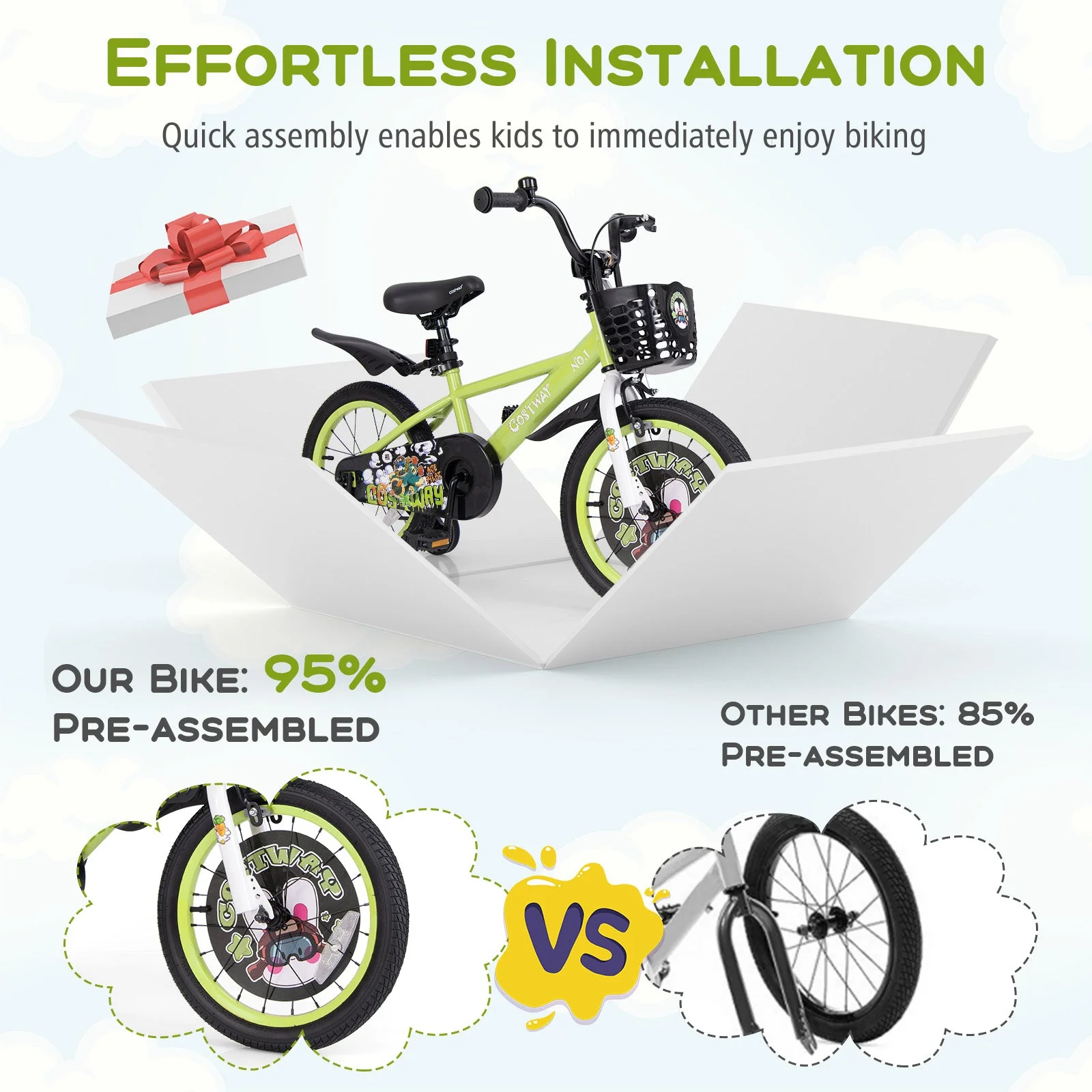 16 Inch Kids Bike Adjustable with Detachable Training Wheels for 4-8 Years Old-16 inches - Image 5