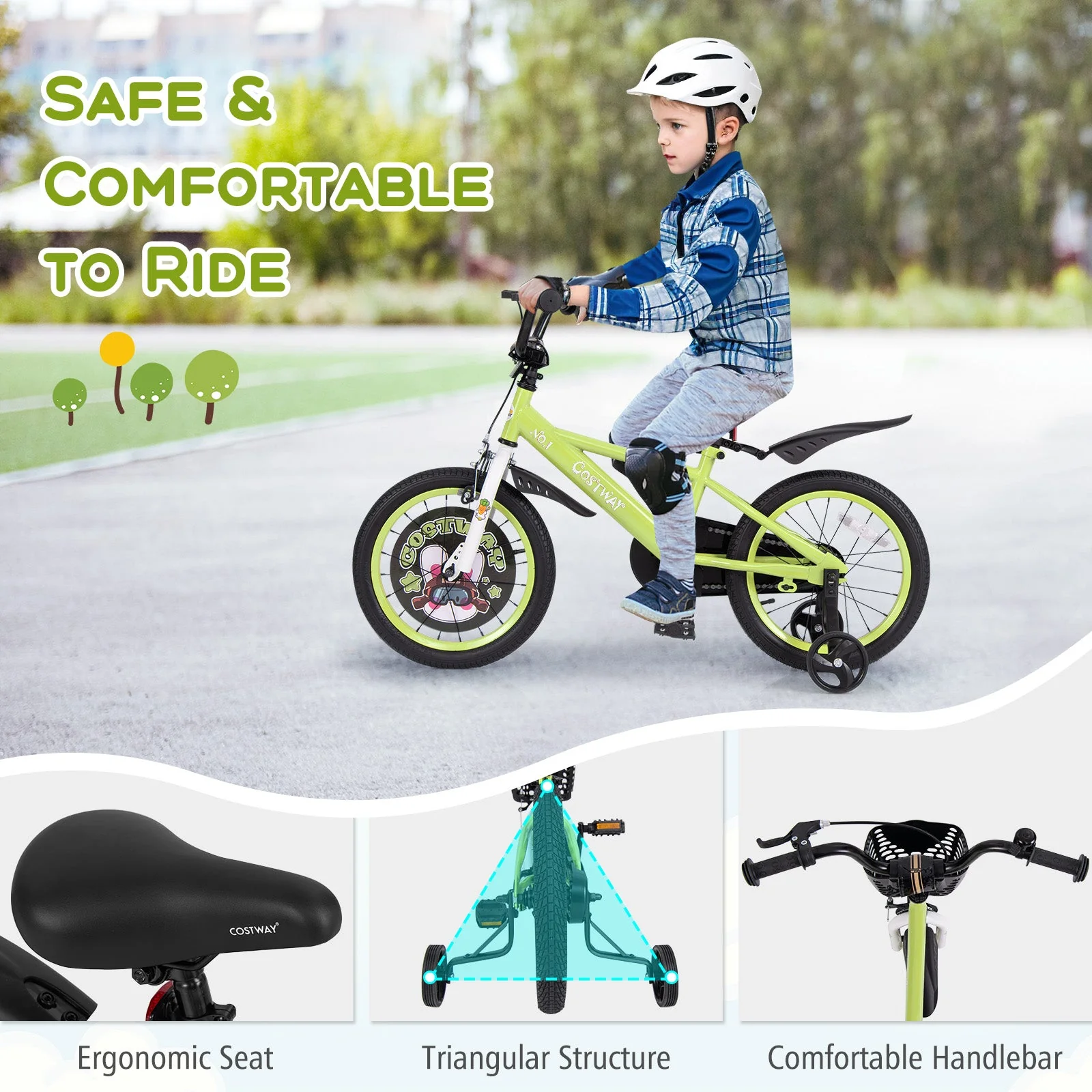 16 Inch Kids Bike Adjustable with Detachable Training Wheels for 4-8 Years Old-16 inches - Image 6